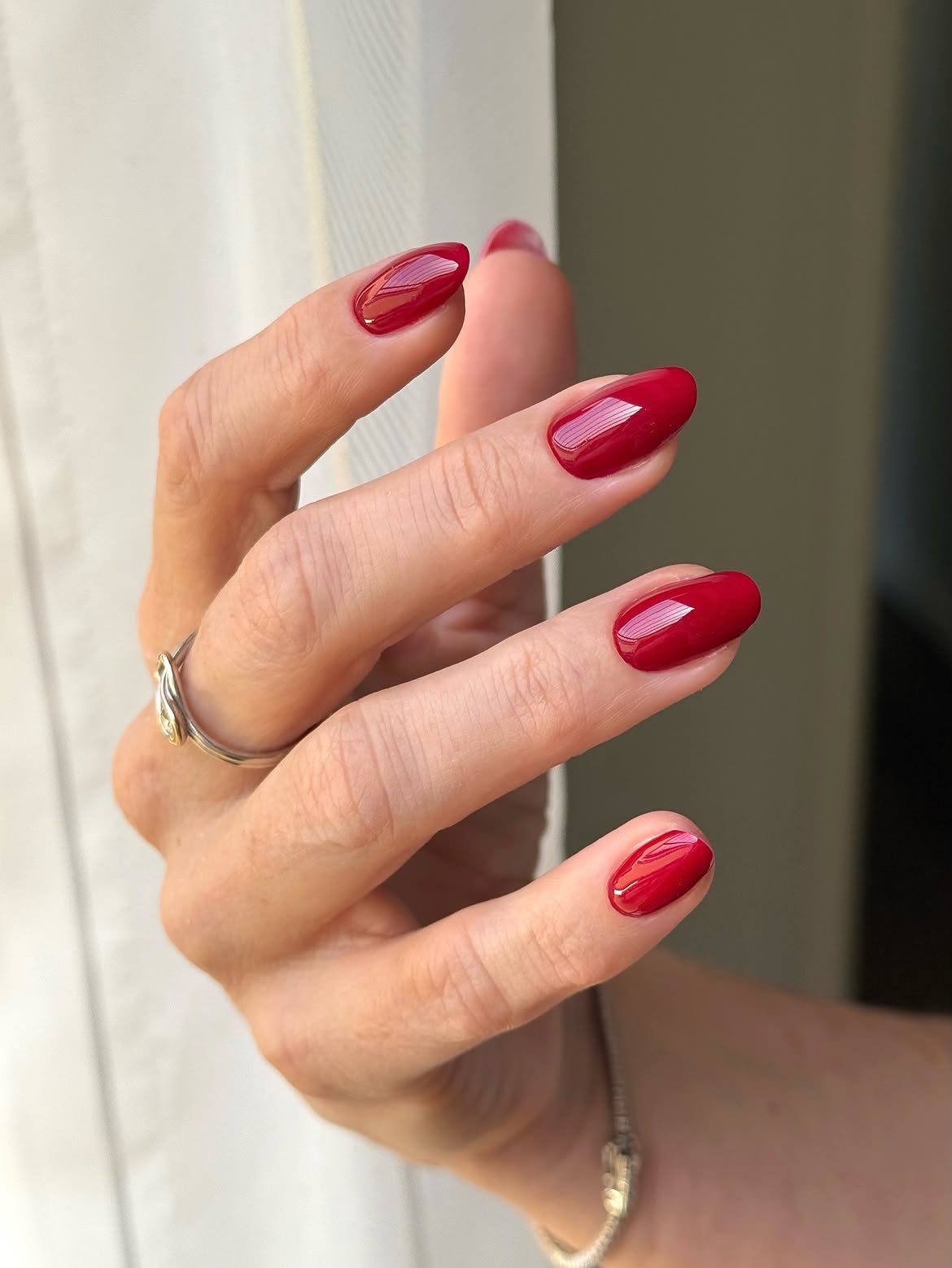 Classic Cherry Red High Gloss Oval Nails