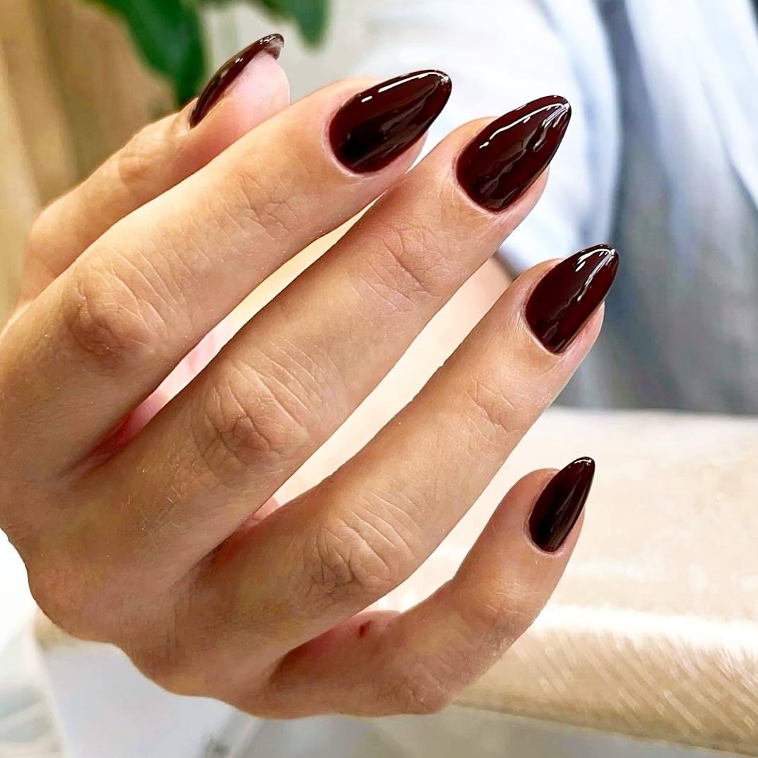 Classic Deep Brown Glossy Almond Nails
