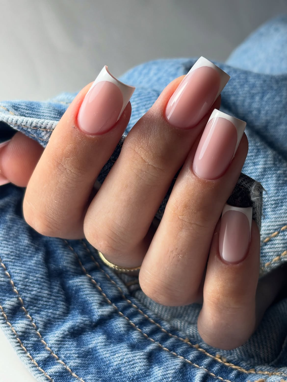 Classic French Tip Almond Nails