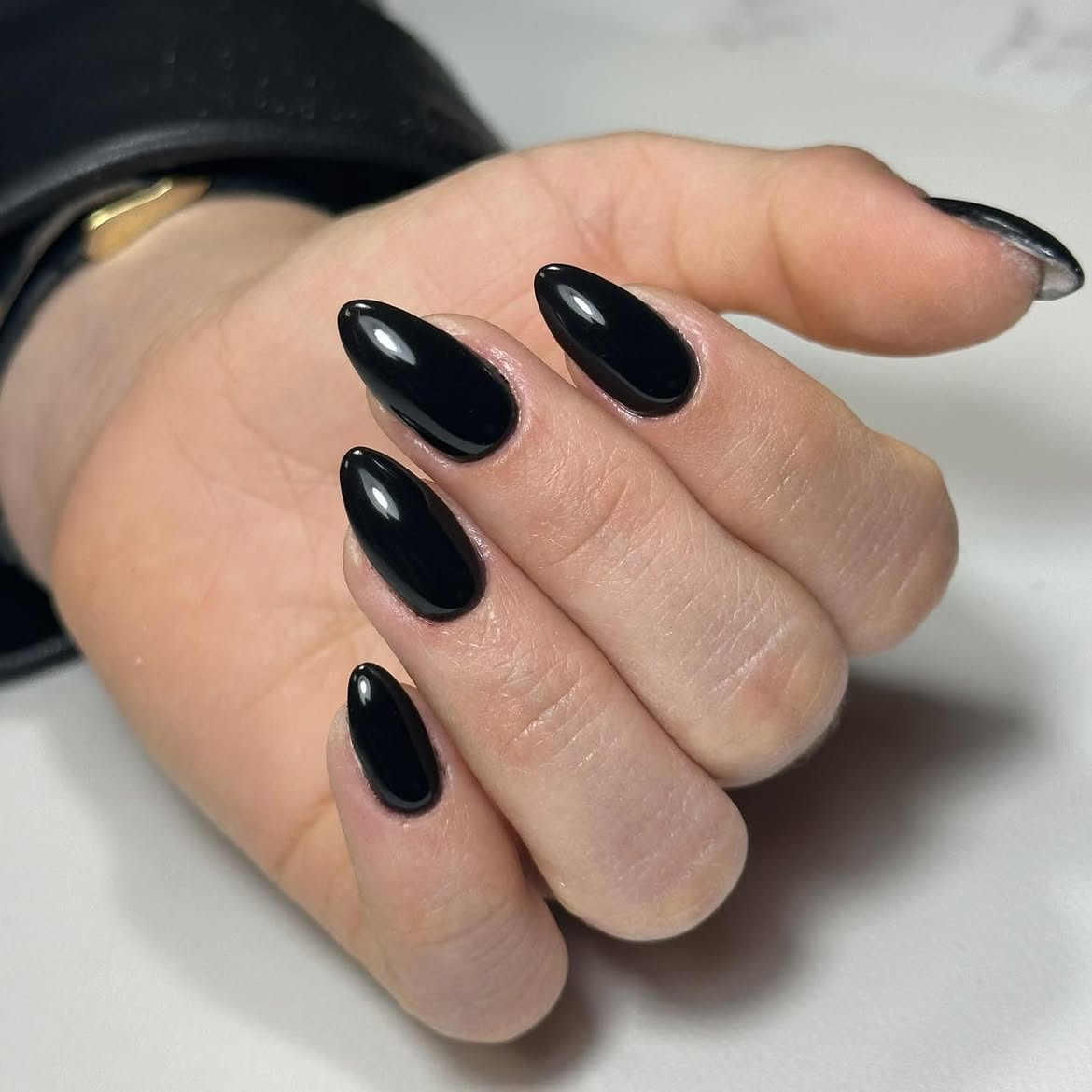 Classic Glossy Black Almond Acrylic Nails