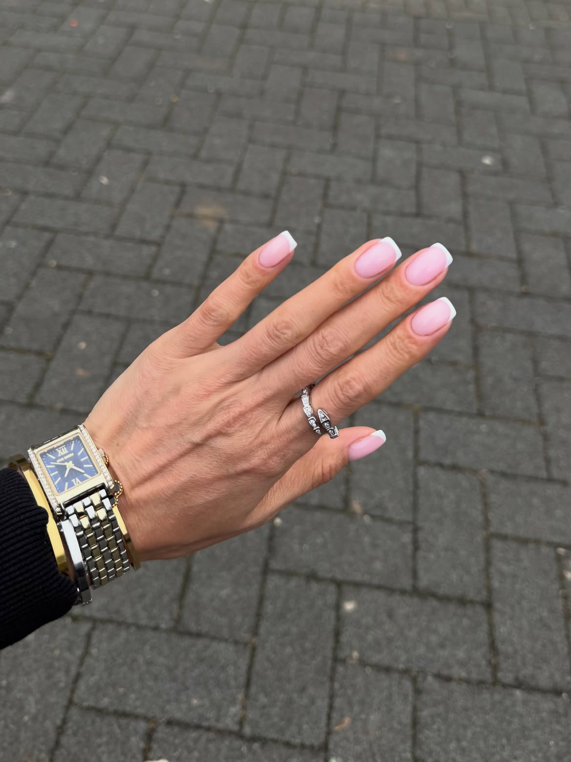 Classic Pink and White French Tip Almond Nails
