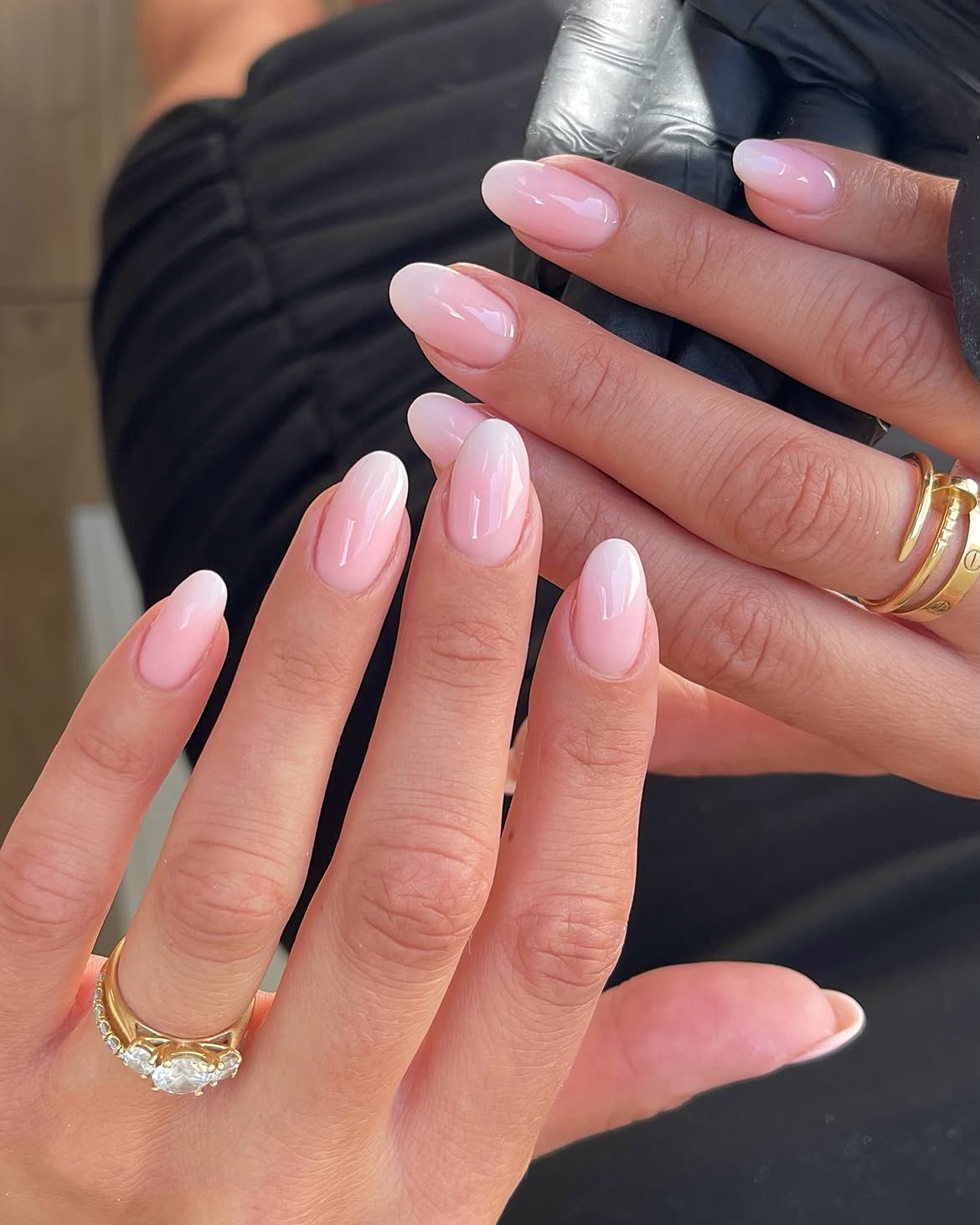 Classic Pink and White Ombre Almond Nails