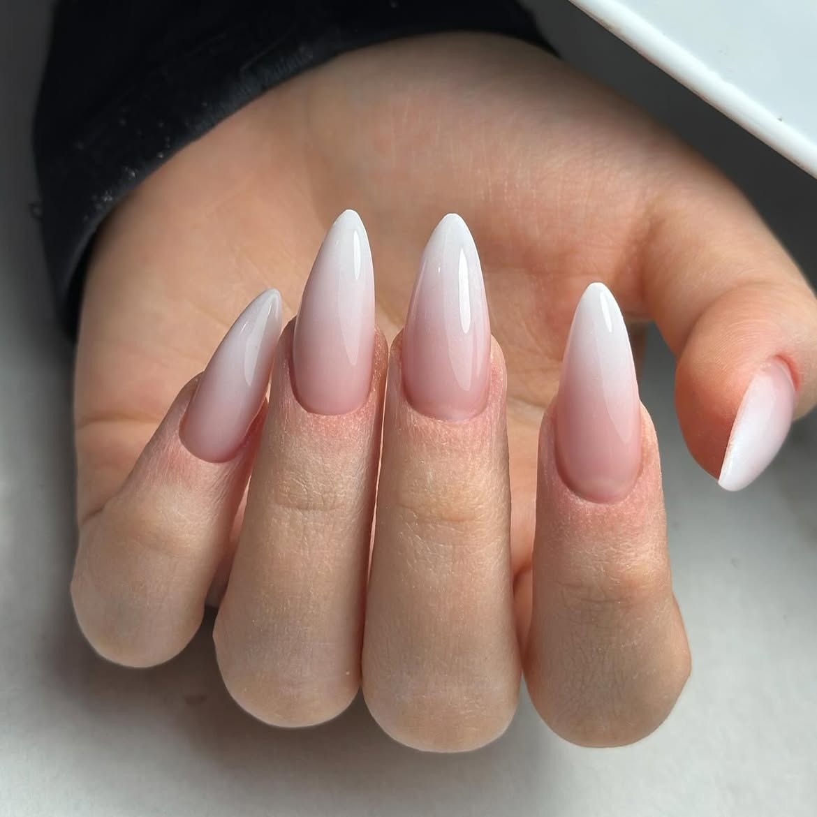 Classic Pink & White Ombre Almond Nails