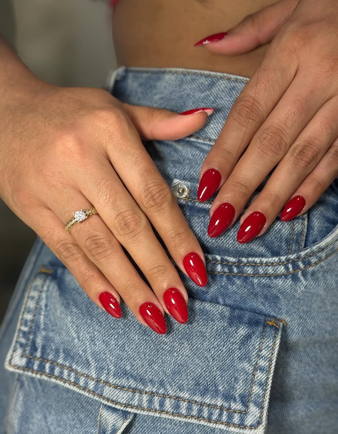 Classic Red Glossy Almond Nails