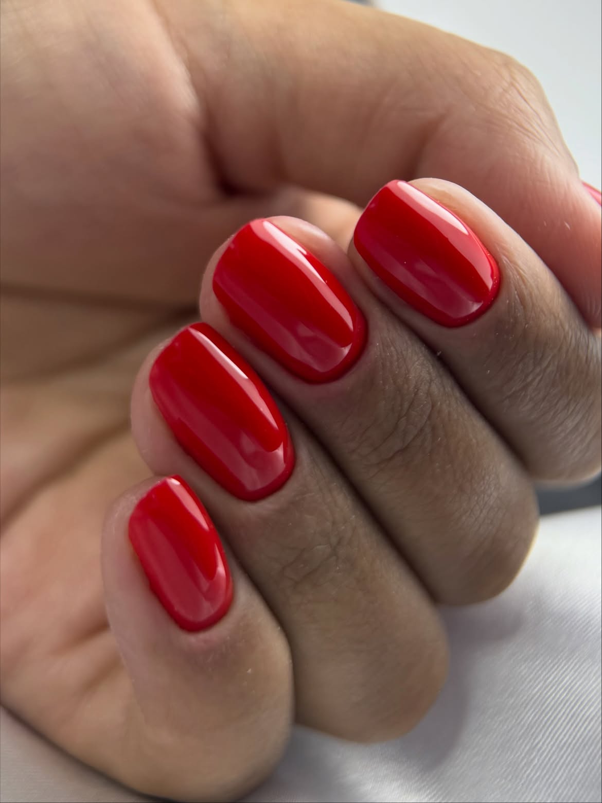 Classic Red Glossy Oval Nails