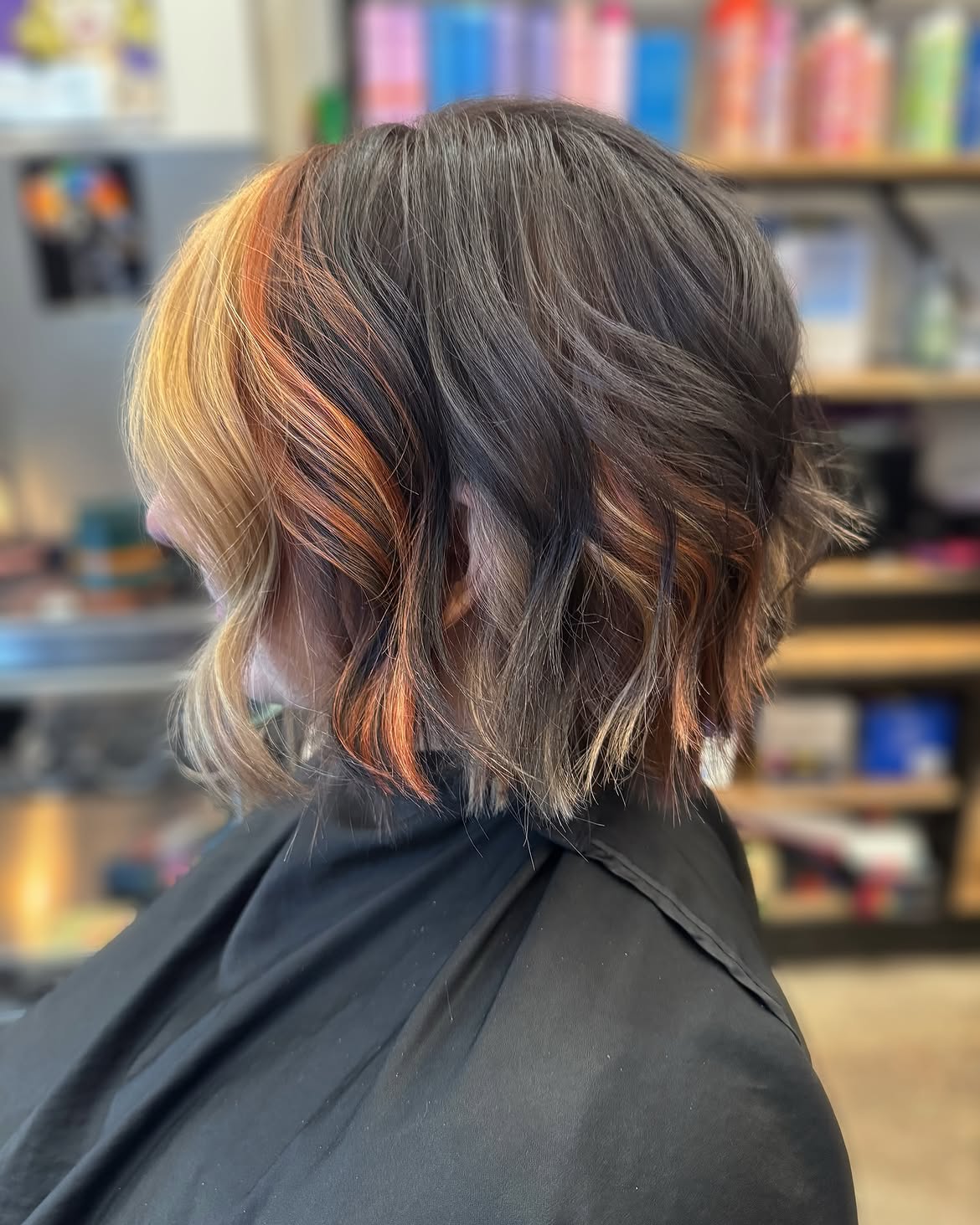 Copper & Blonde Balayage On Wavy Bob