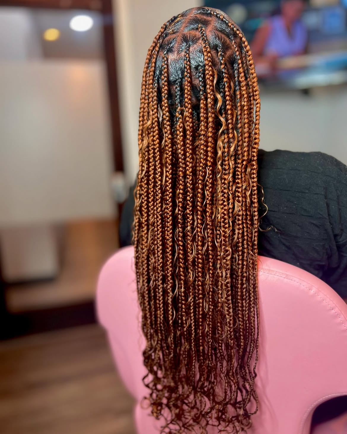 Copper Goddess Box Braids With Curly Ends