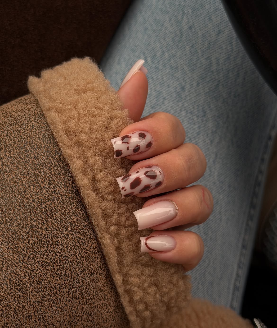 Cow Print French Tip Square Nails