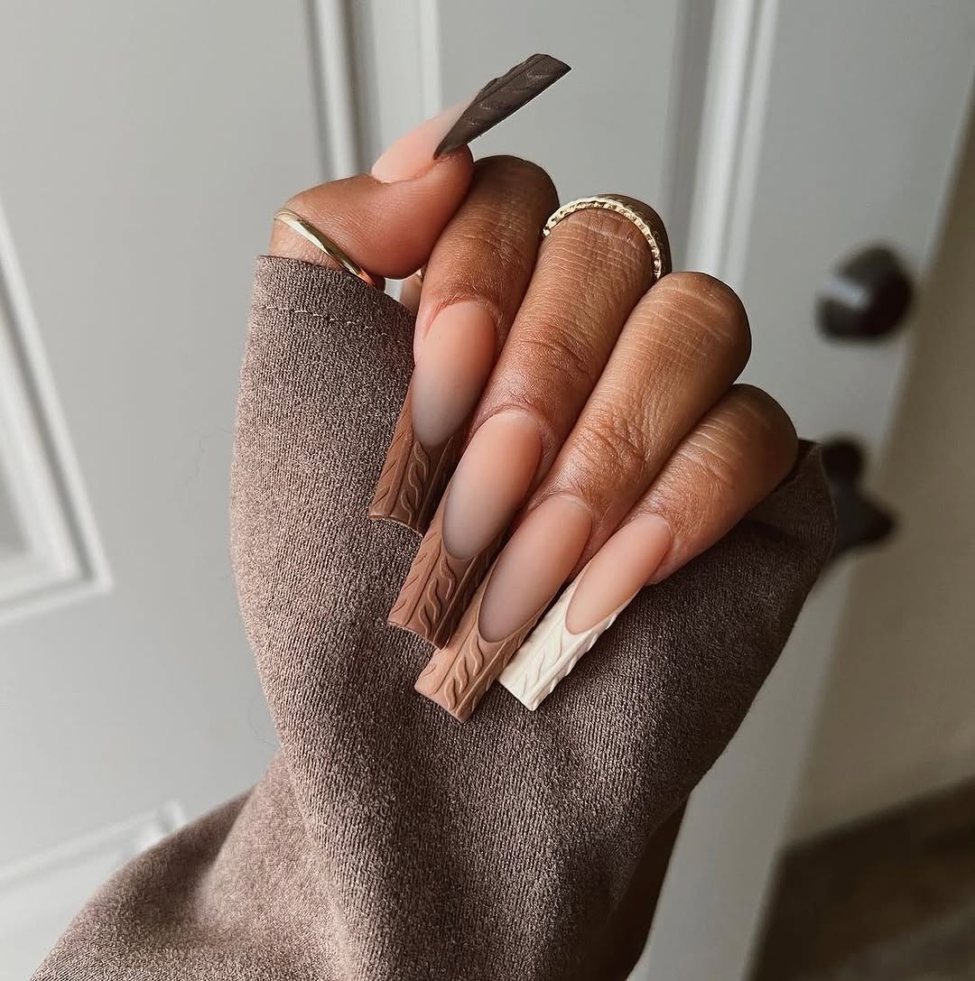 Cozy Cable Knit French Tip Fall Nails