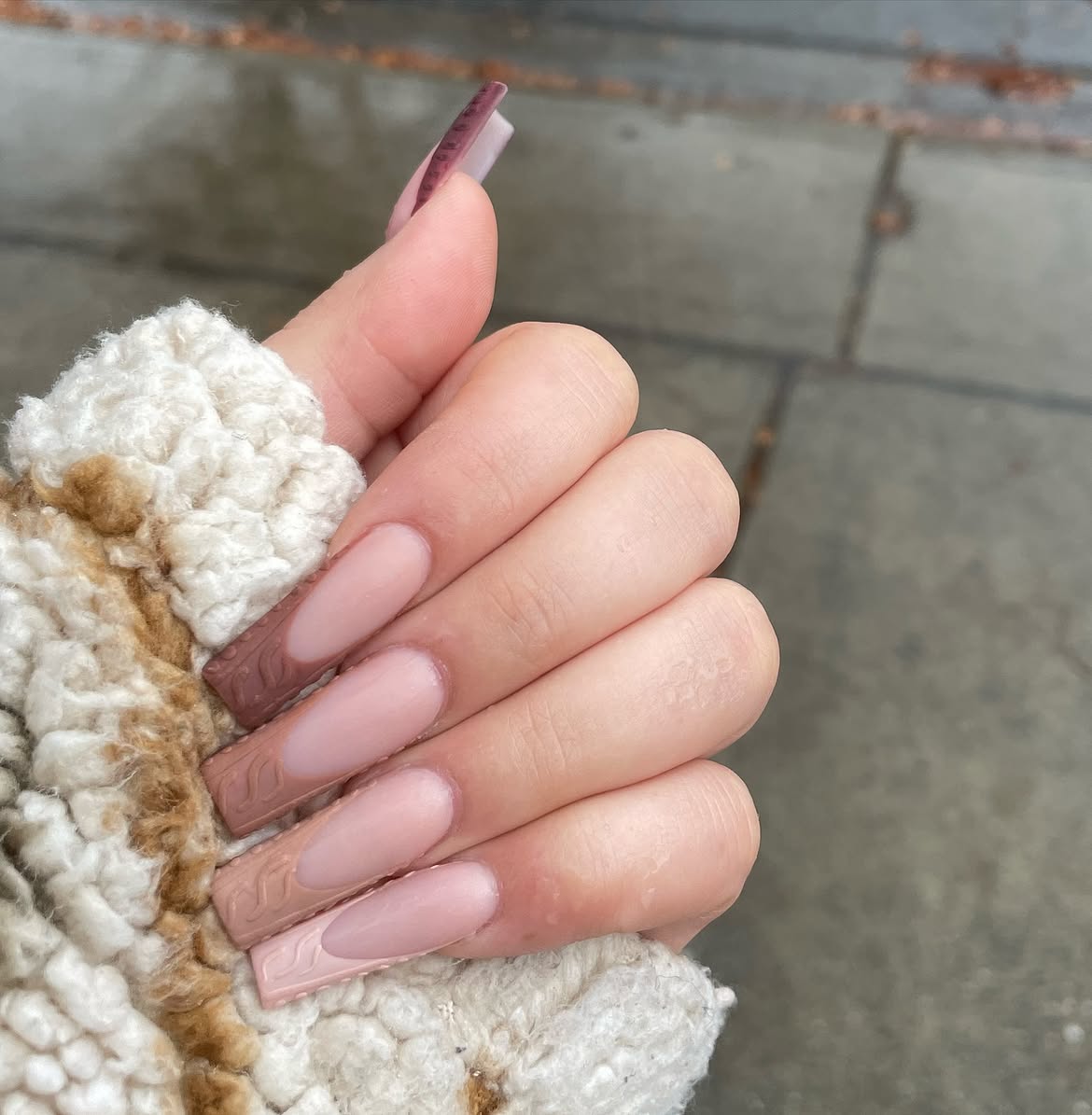 Cozy Cable Knit French Tip Nails