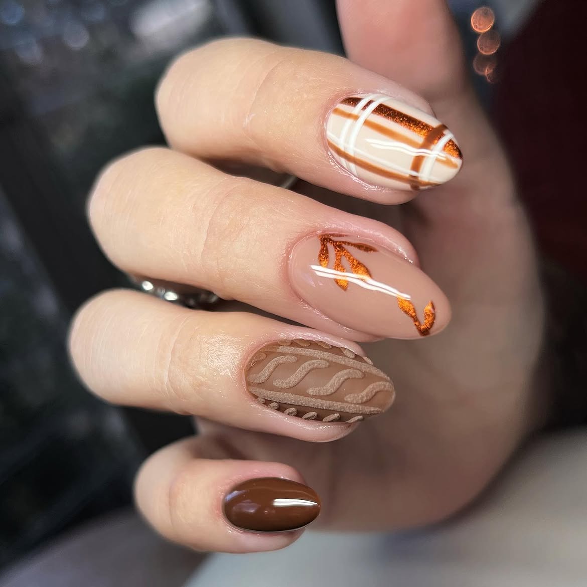 Cozy Cable Knit Sweater Nails With Autumn Accents