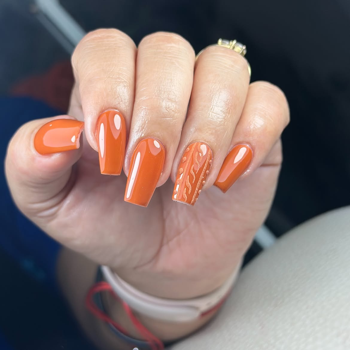 Cozy Knit Orange Coffin Nails