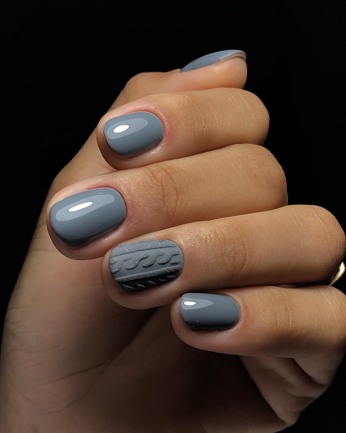 Cozy Knit Sweater Matte Gray Nails