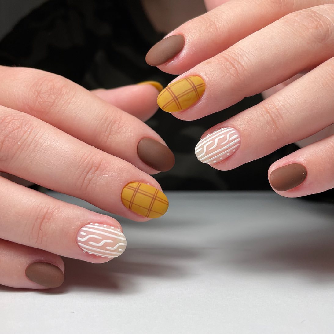 Cozy Plaid and Knit Fall Matte Nails