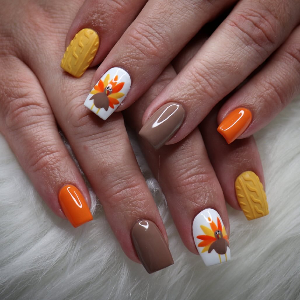 Cozy Turkey Sweater Nails Fall Manicure