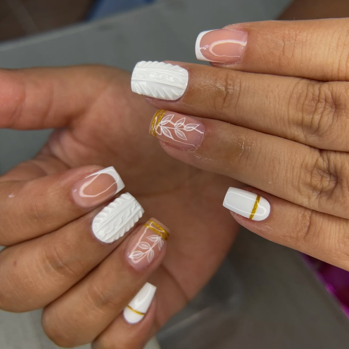 Cozy White Sweater French Tip Nails