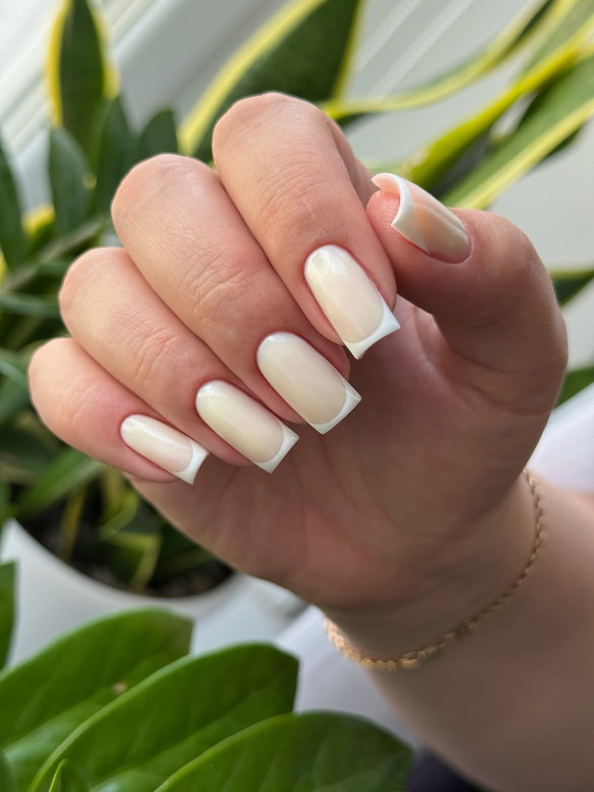 Creamy Nude French Tips with Angled Smile Lines