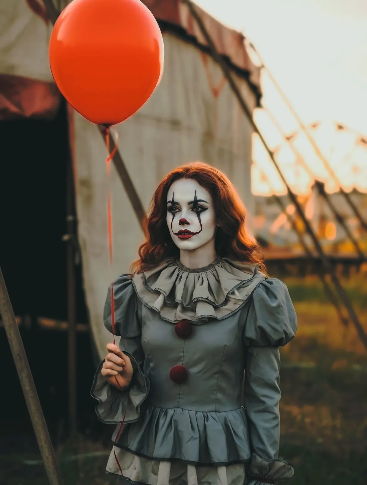 Creepy Clown Halloween Costume With Balloon