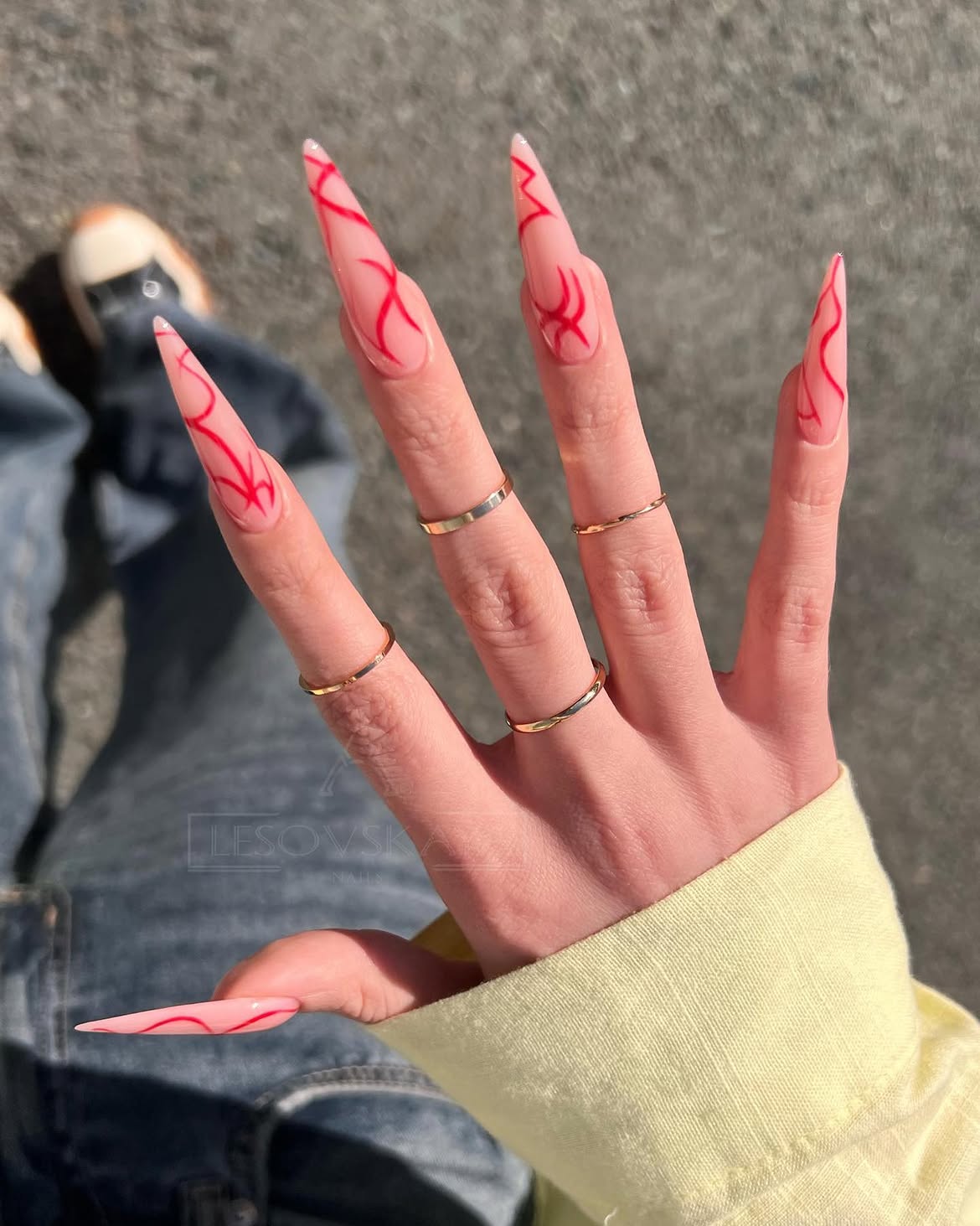 Crimson Flame Stiletto Nails