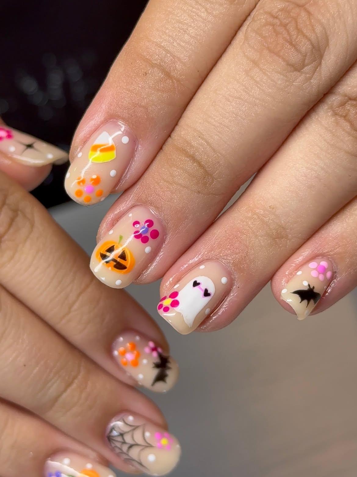 Cute Halloween Ghost and Pumpkin Oval Nails