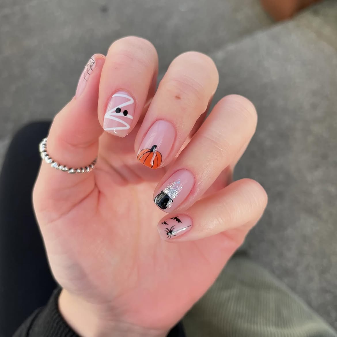 Cute Halloween Pumpkin and Ghost Nail Art