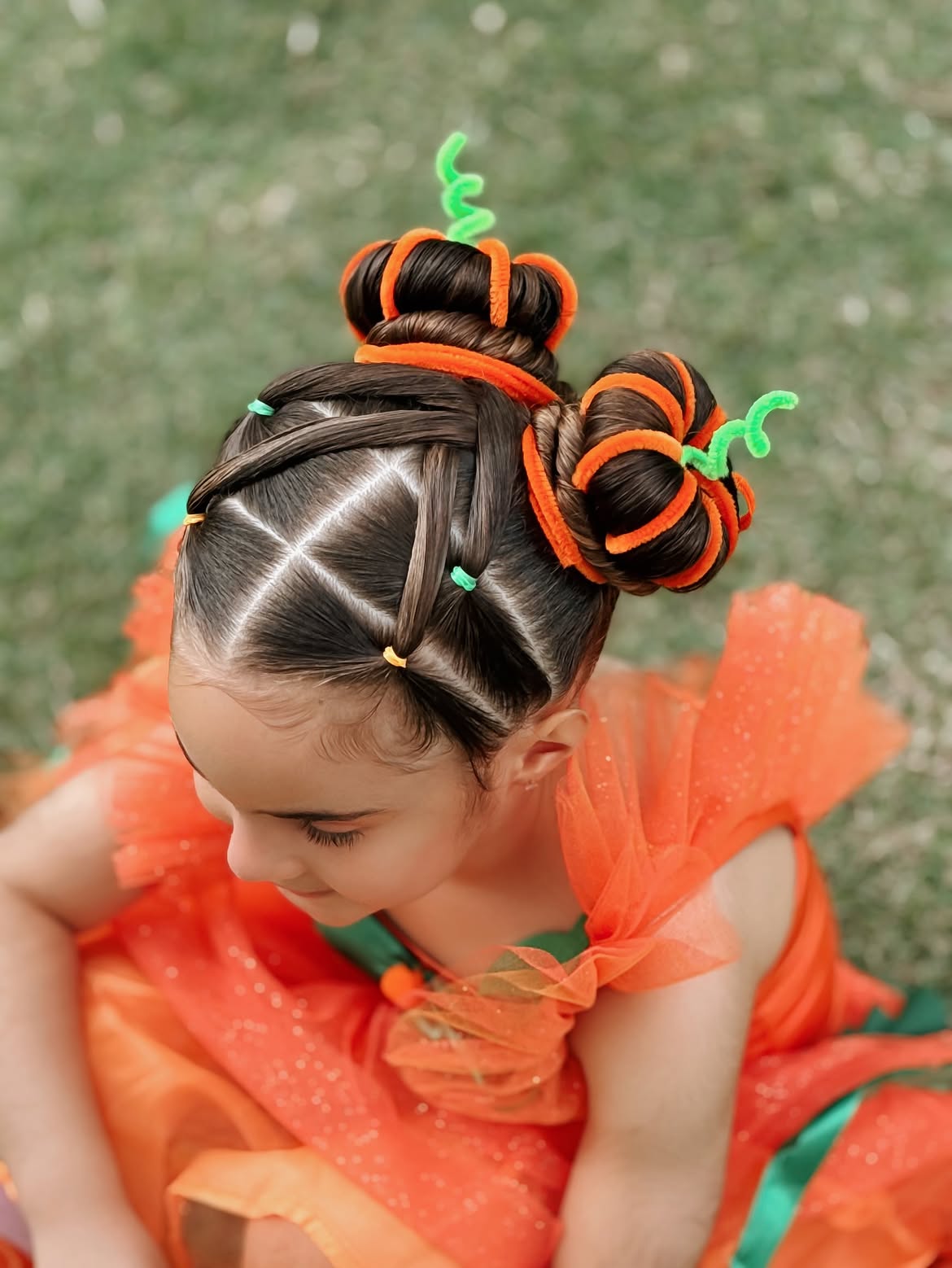 Cute Pumpkin Buns With Diamond Cornrows