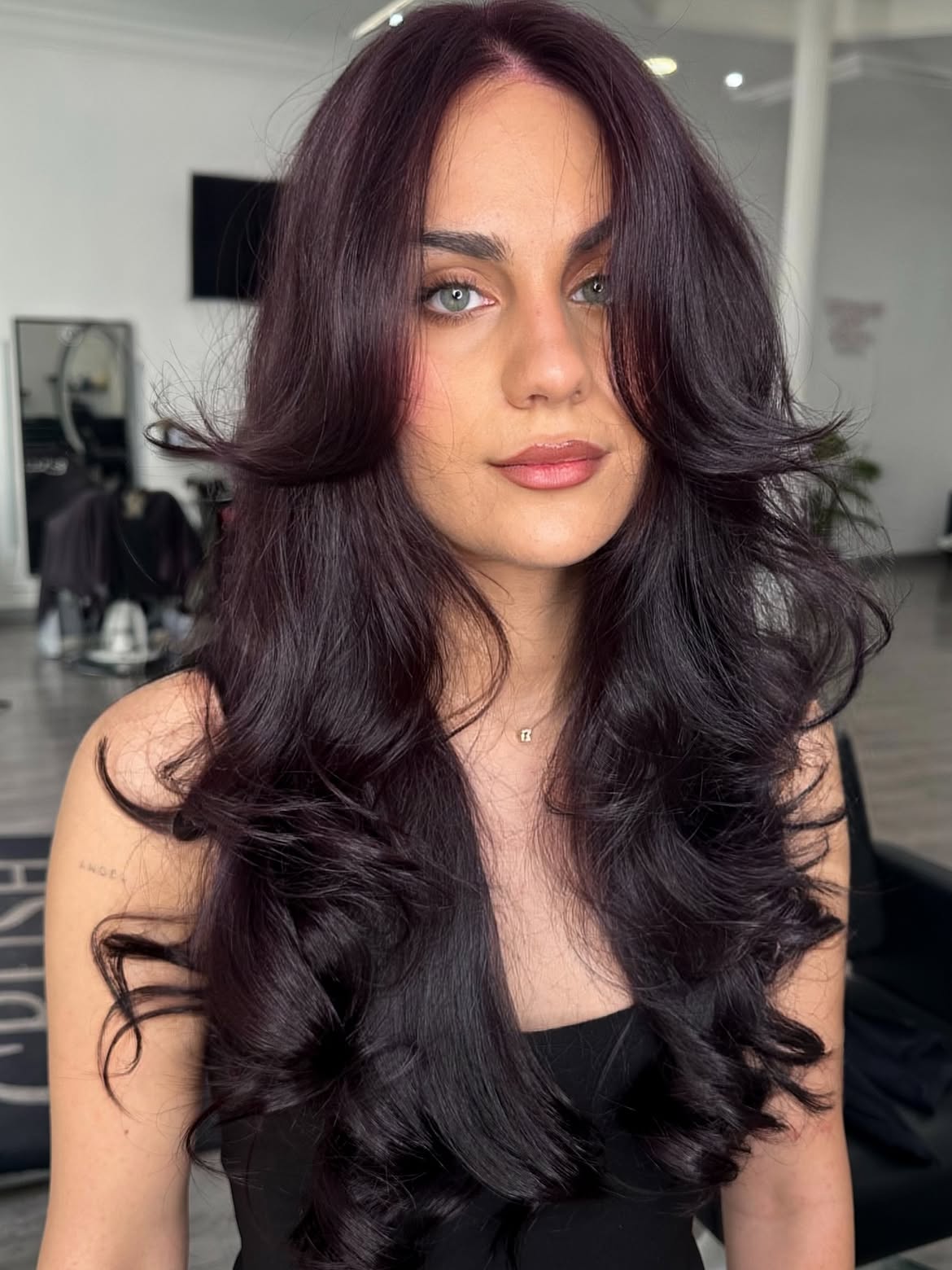 Dark Cherry Balayage With Voluminous Layers