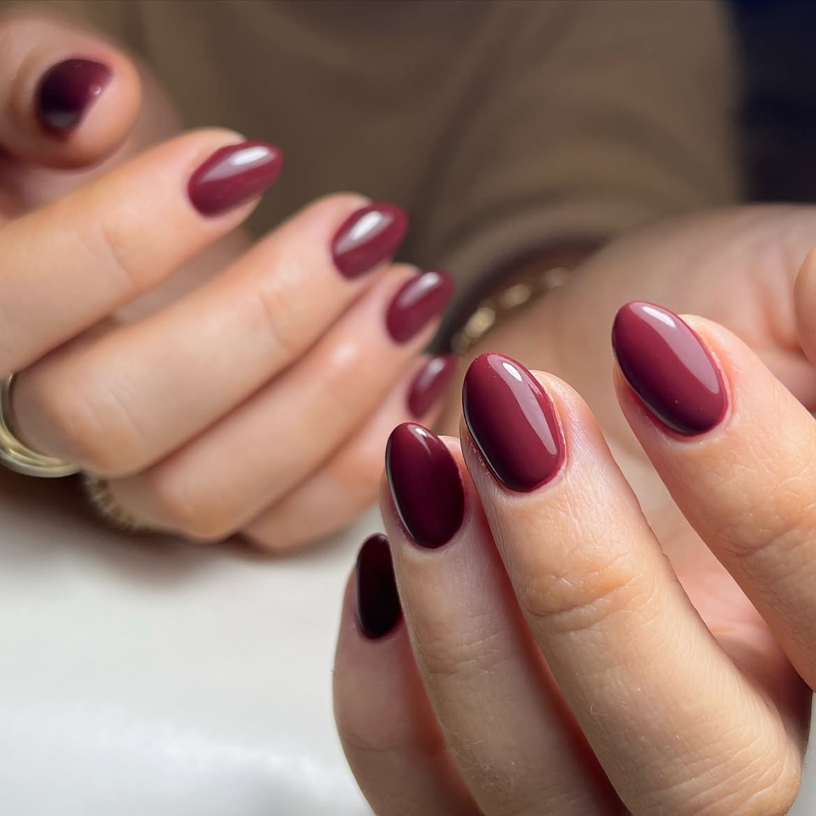 Deep Berry Glossy Oval Nails