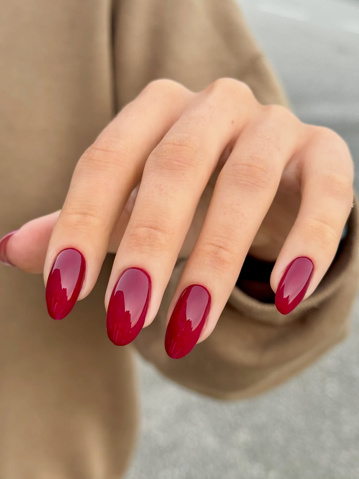 Deep Berry Glossy Oval Nails