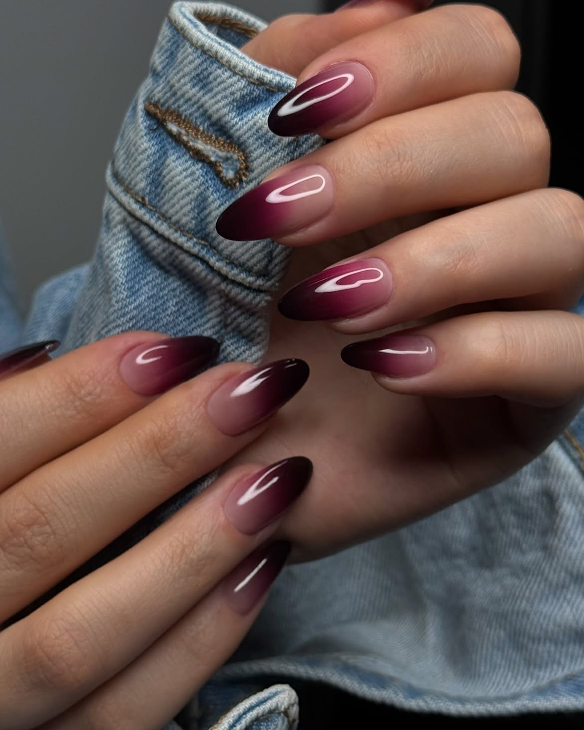 Deep Berry Ombre Almond Nails