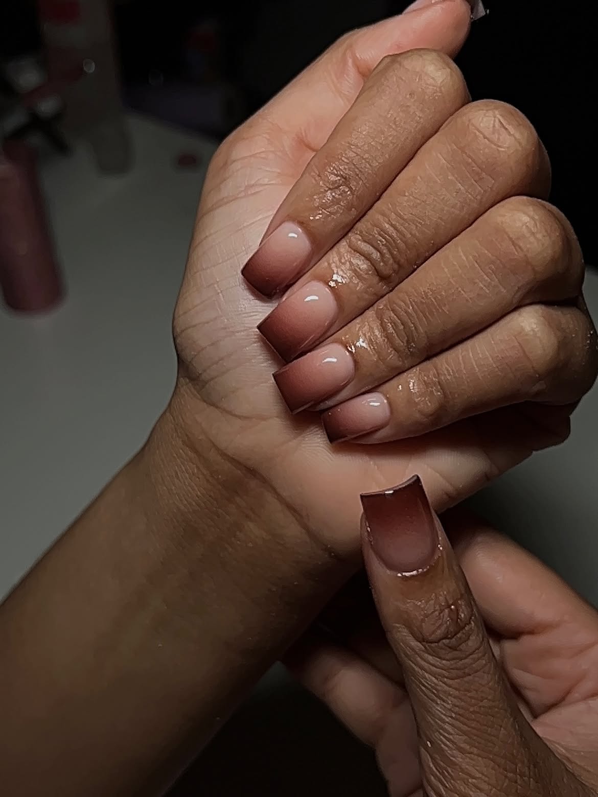Deep Brown and Nude Square Ombre Nails