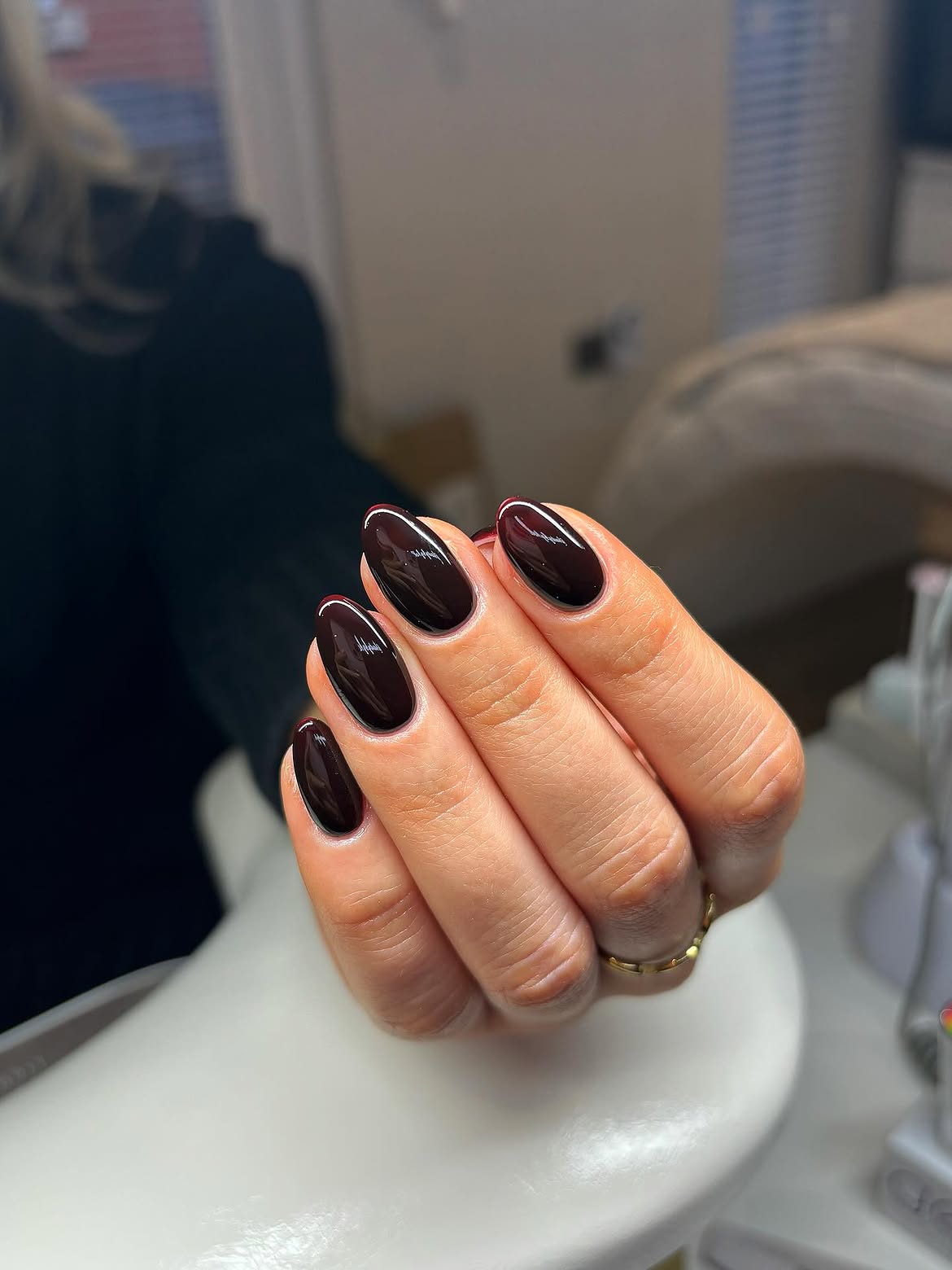 Deep Burgundy Aura Almond Nails