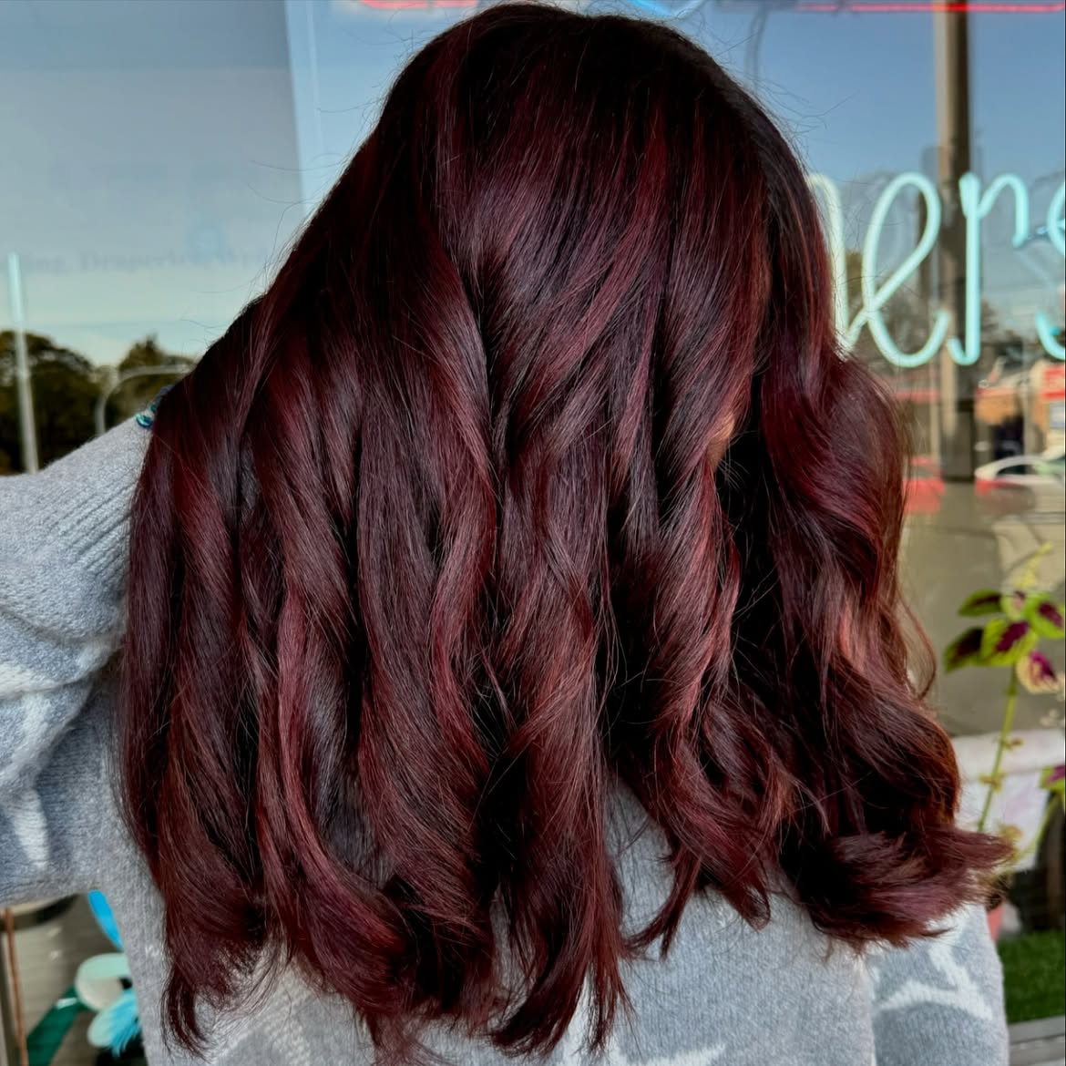 Deep Burgundy Balayage With Tousled Waves