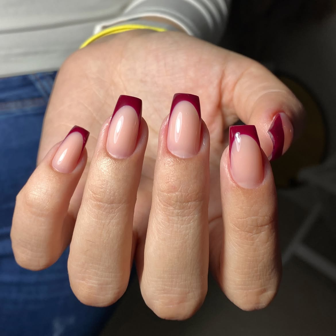 Deep Burgundy French Tip Square Nails