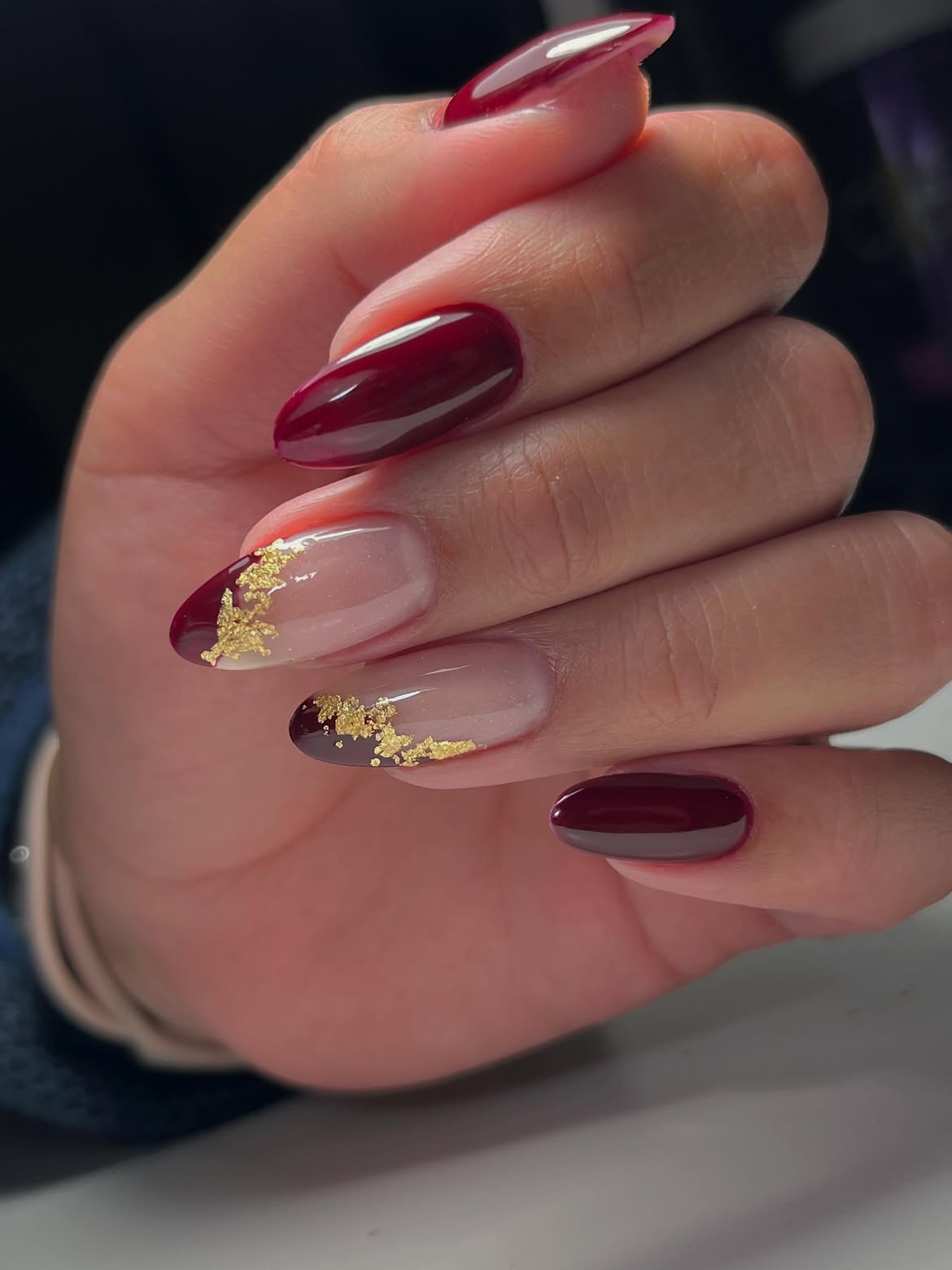 Deep Burgundy French with Gold Foil Accents