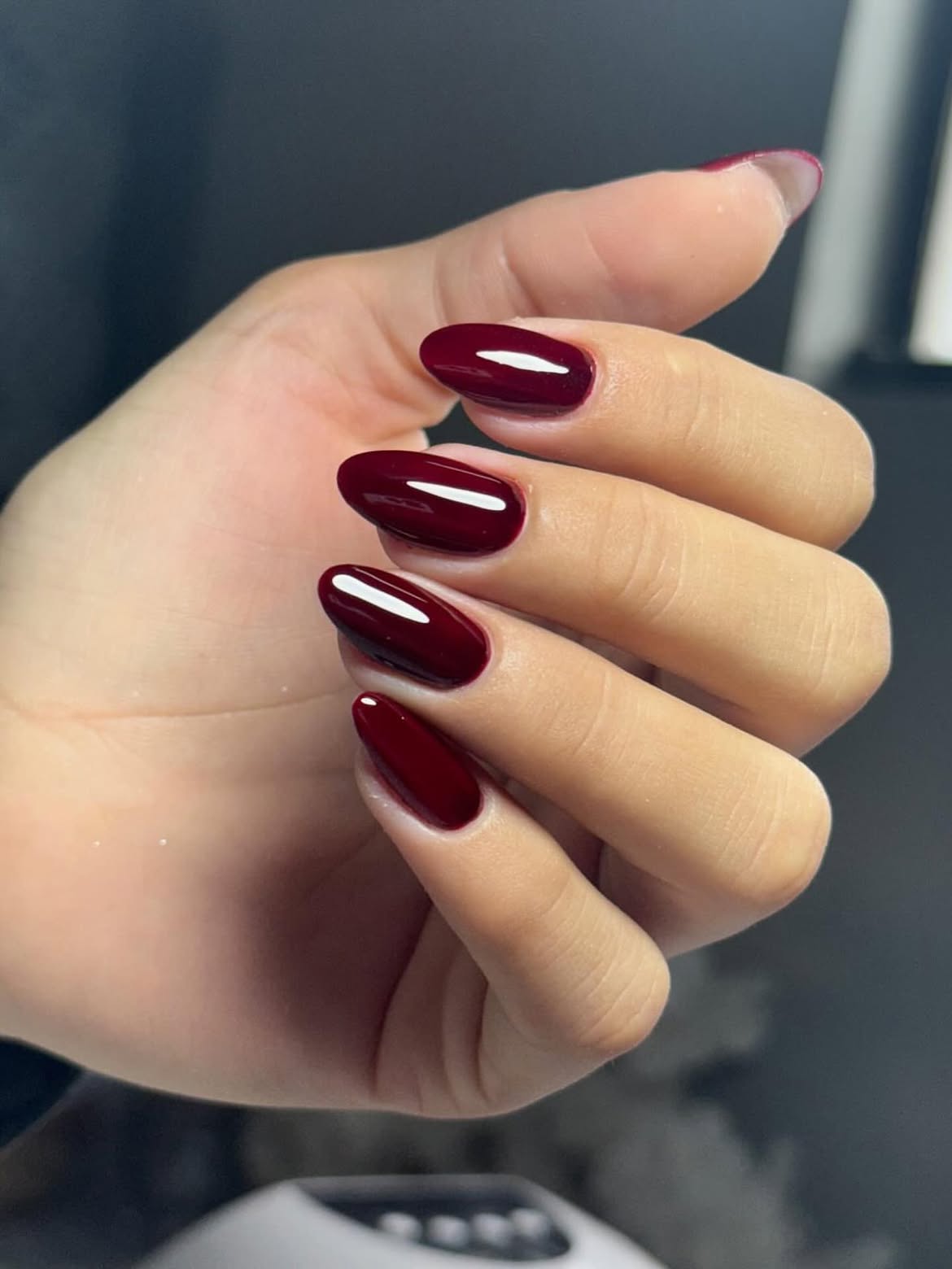 Deep Burgundy Glossy Almond Nails