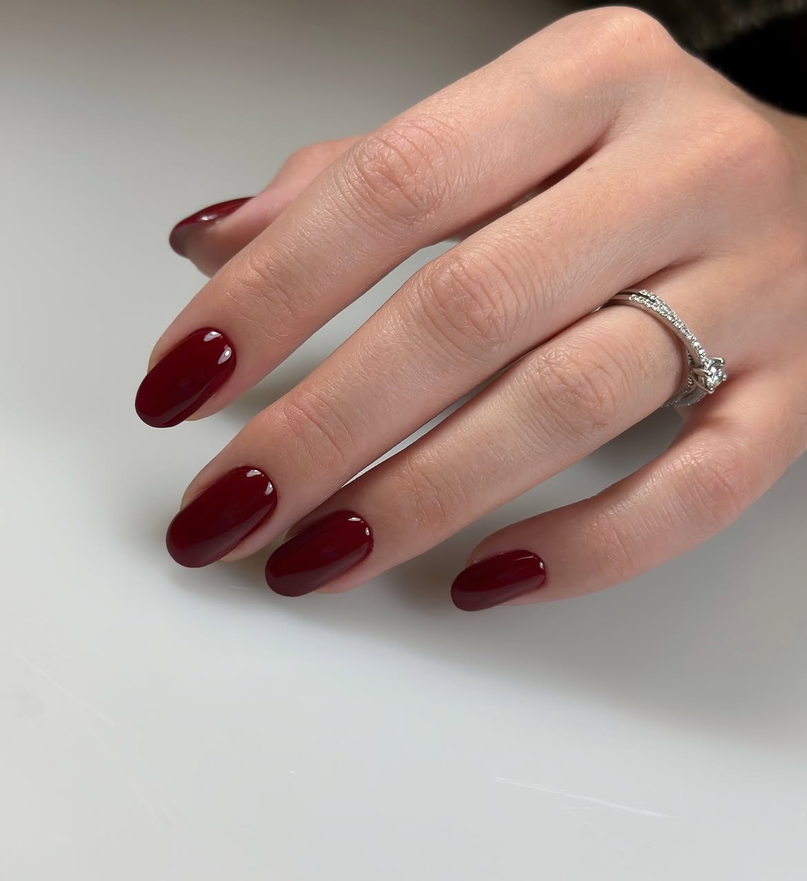 Deep Burgundy Glossy Oval Nails