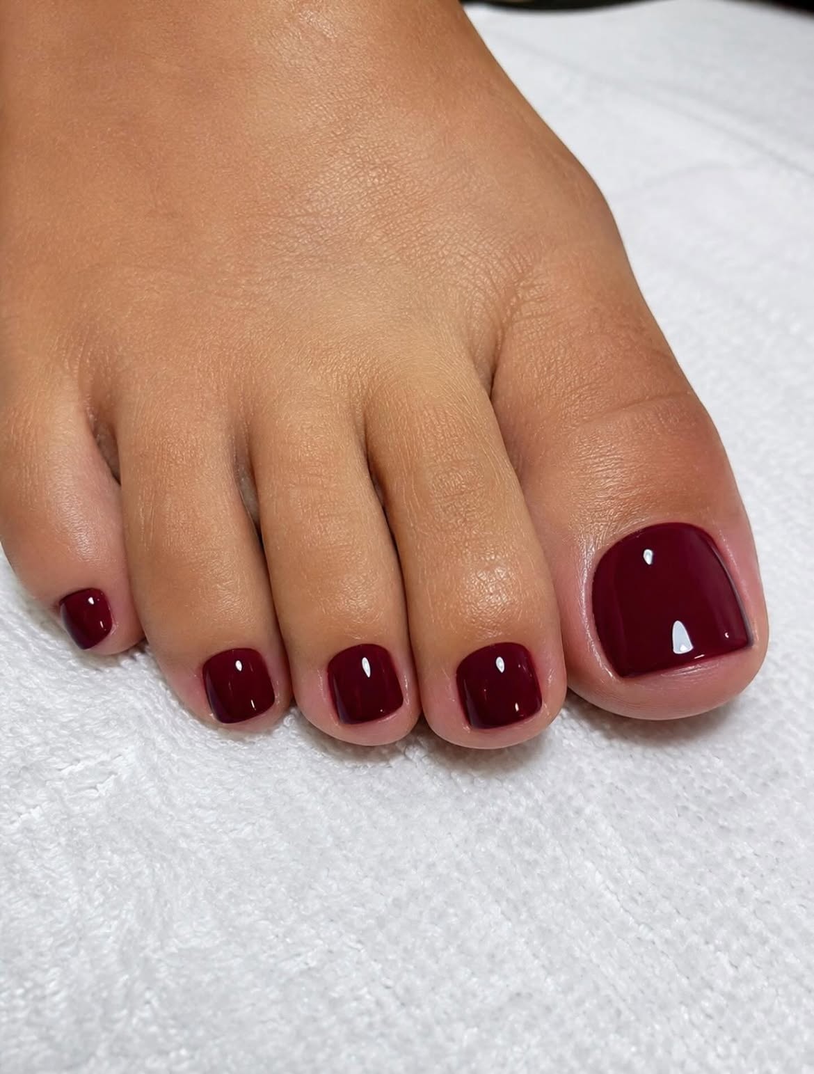 Deep Burgundy Glossy Pedicure