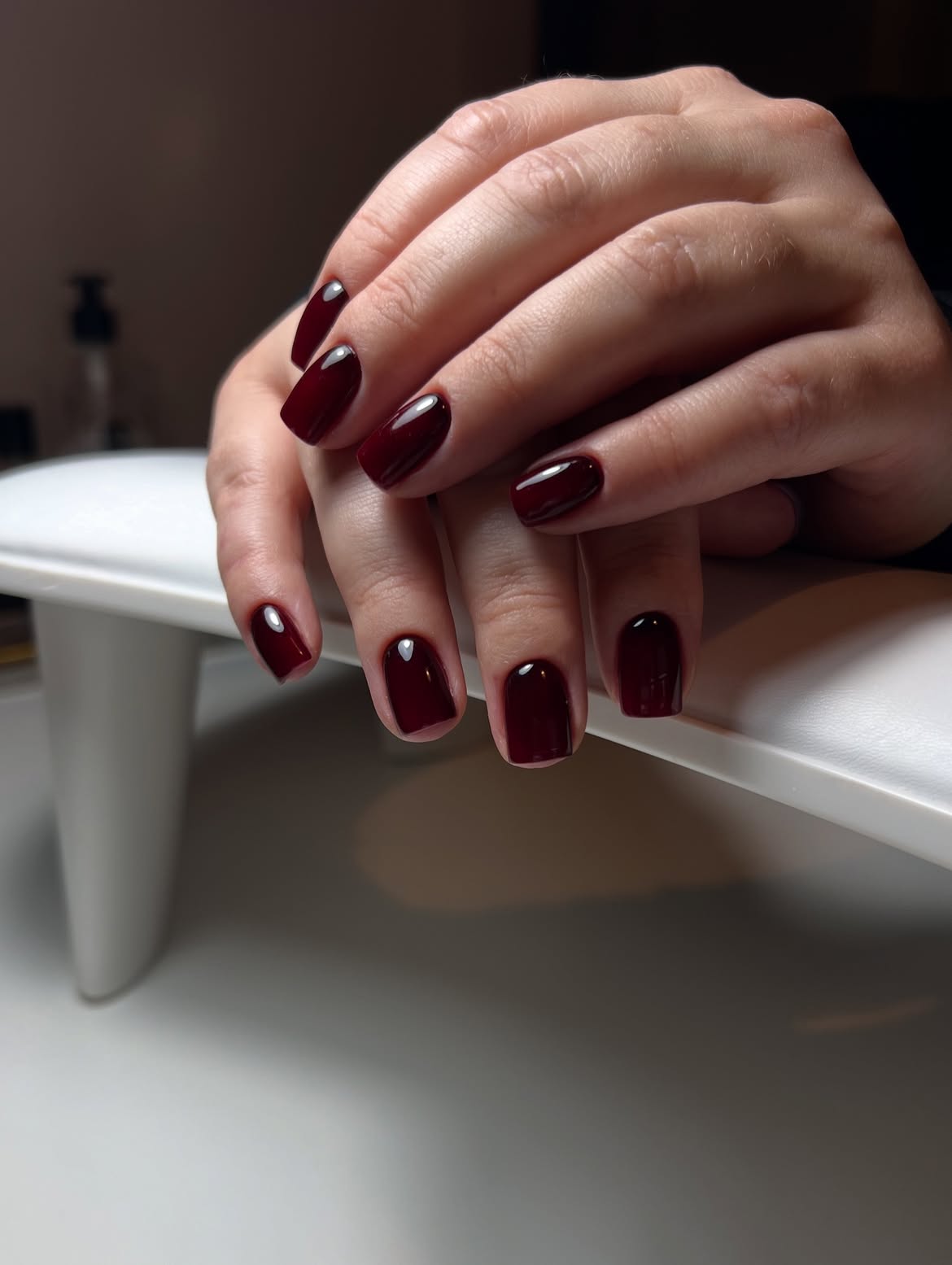 Deep Burgundy Glossy Short Square Nails