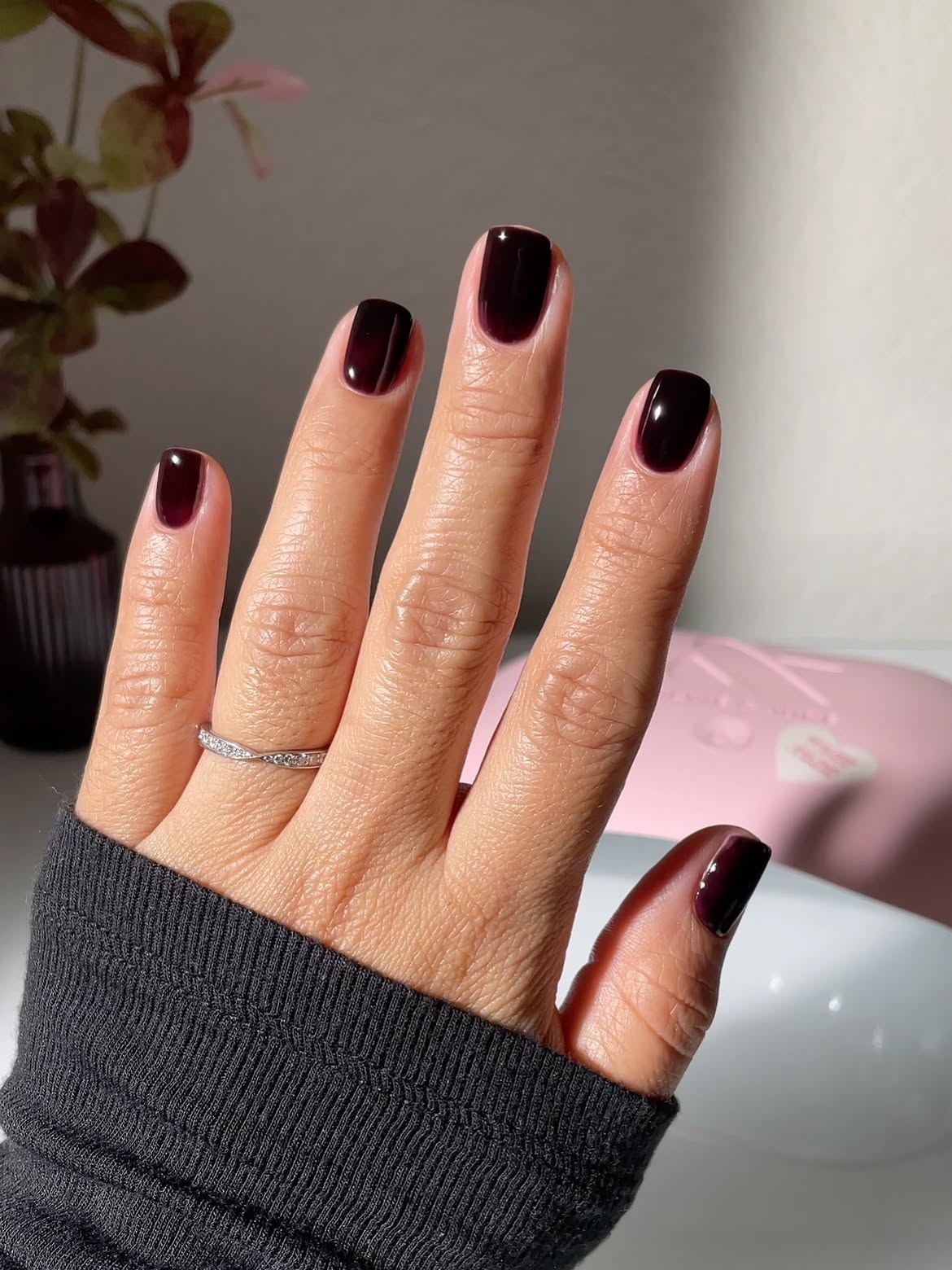 Deep Burgundy Glossy Short Squoval Nails