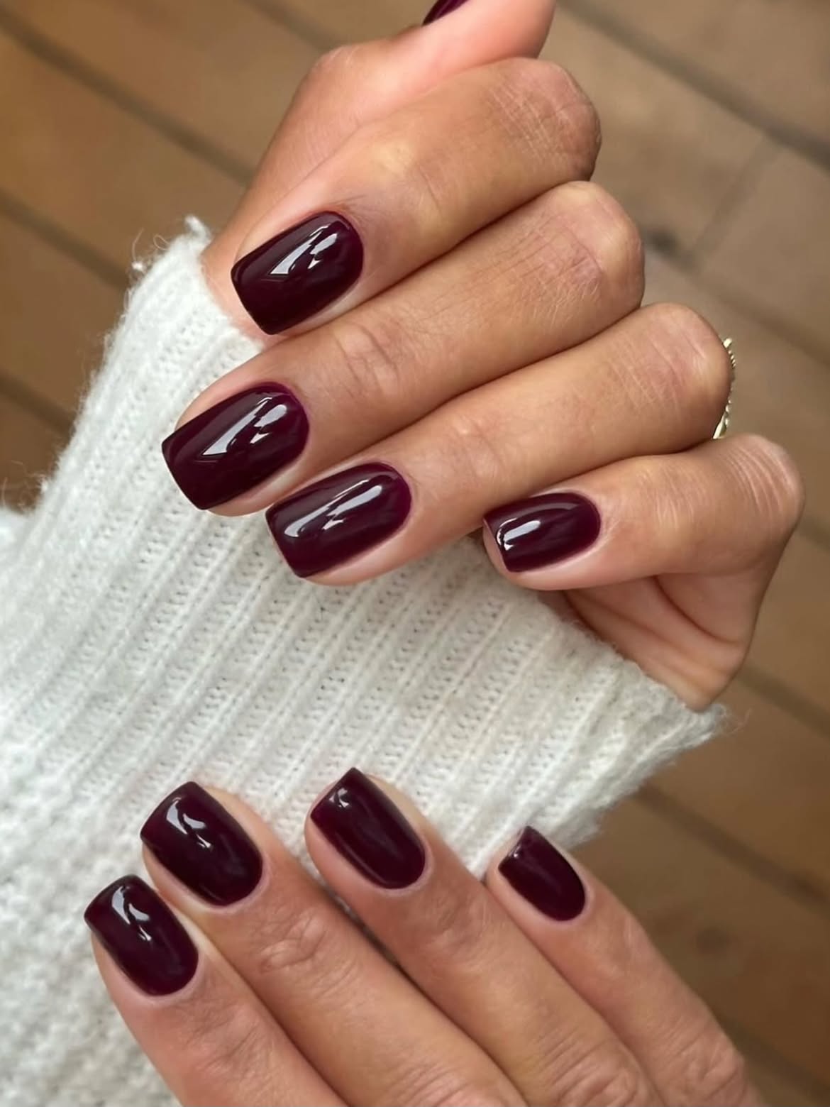 Deep Burgundy Glossy Short Squoval Nails