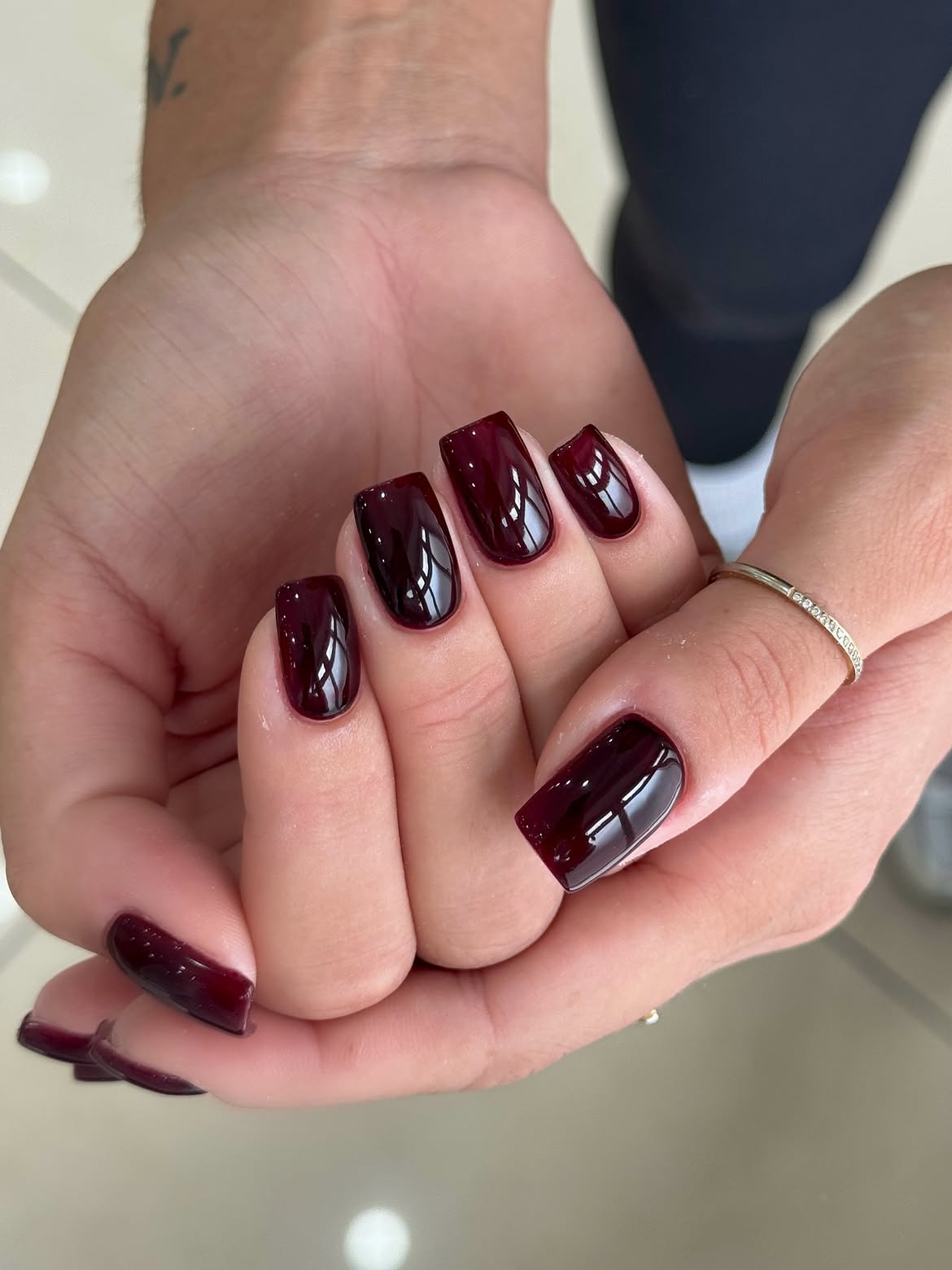 Deep Burgundy Glossy Square Nails