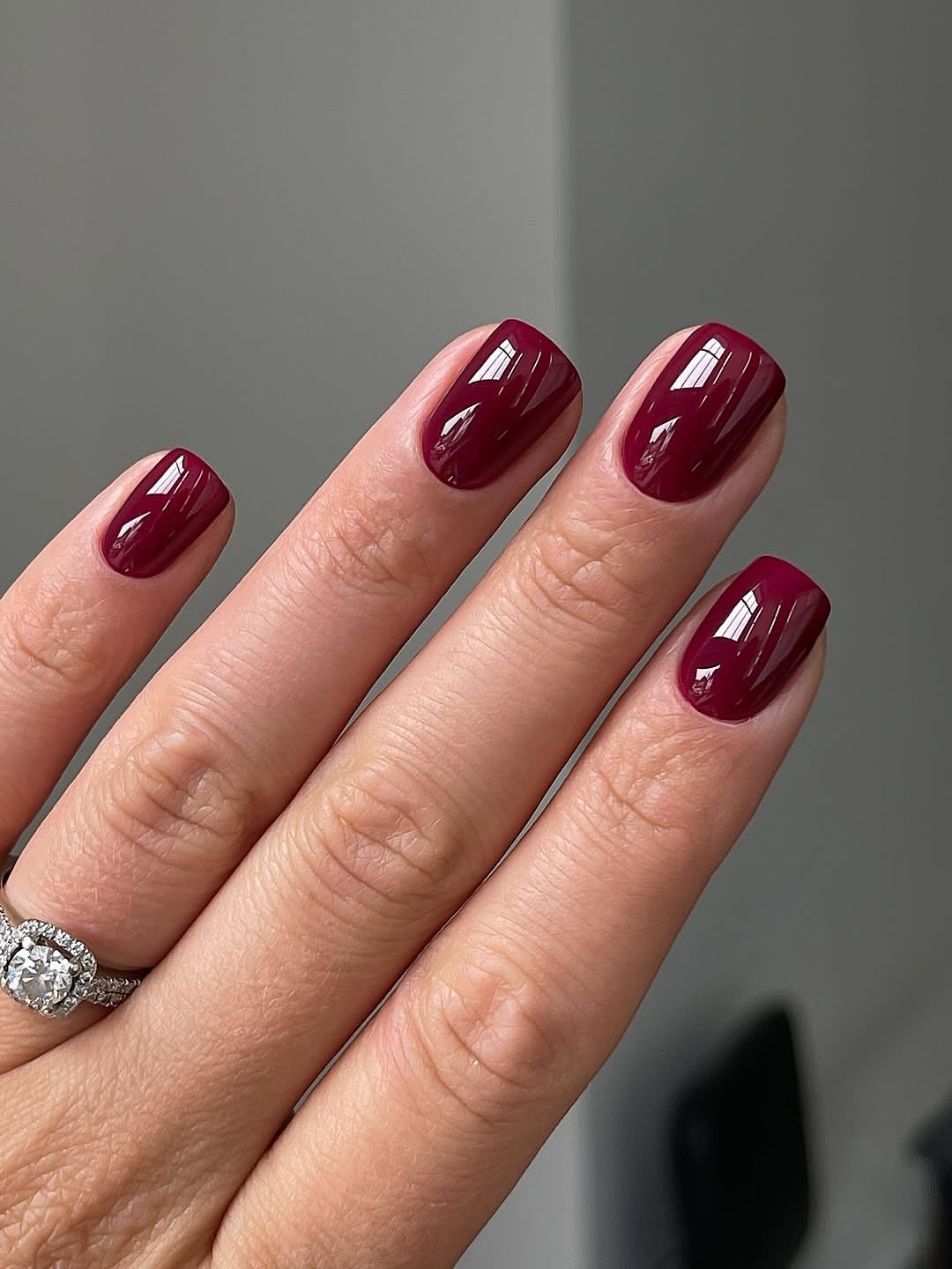 Deep Burgundy Glossy Square Nails