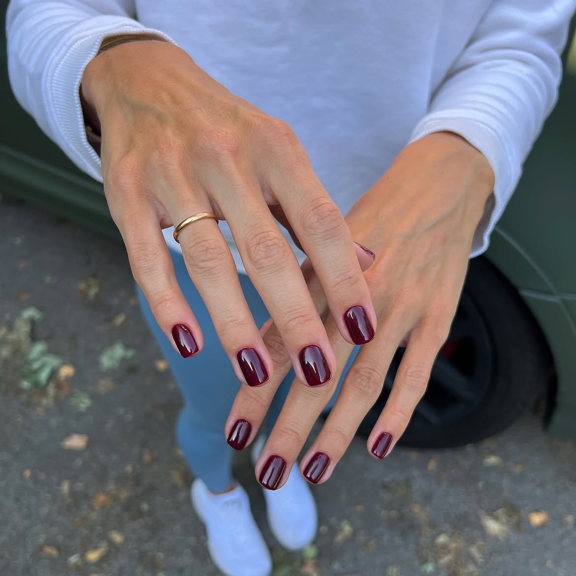 Deep Burgundy Glossy Square Nails