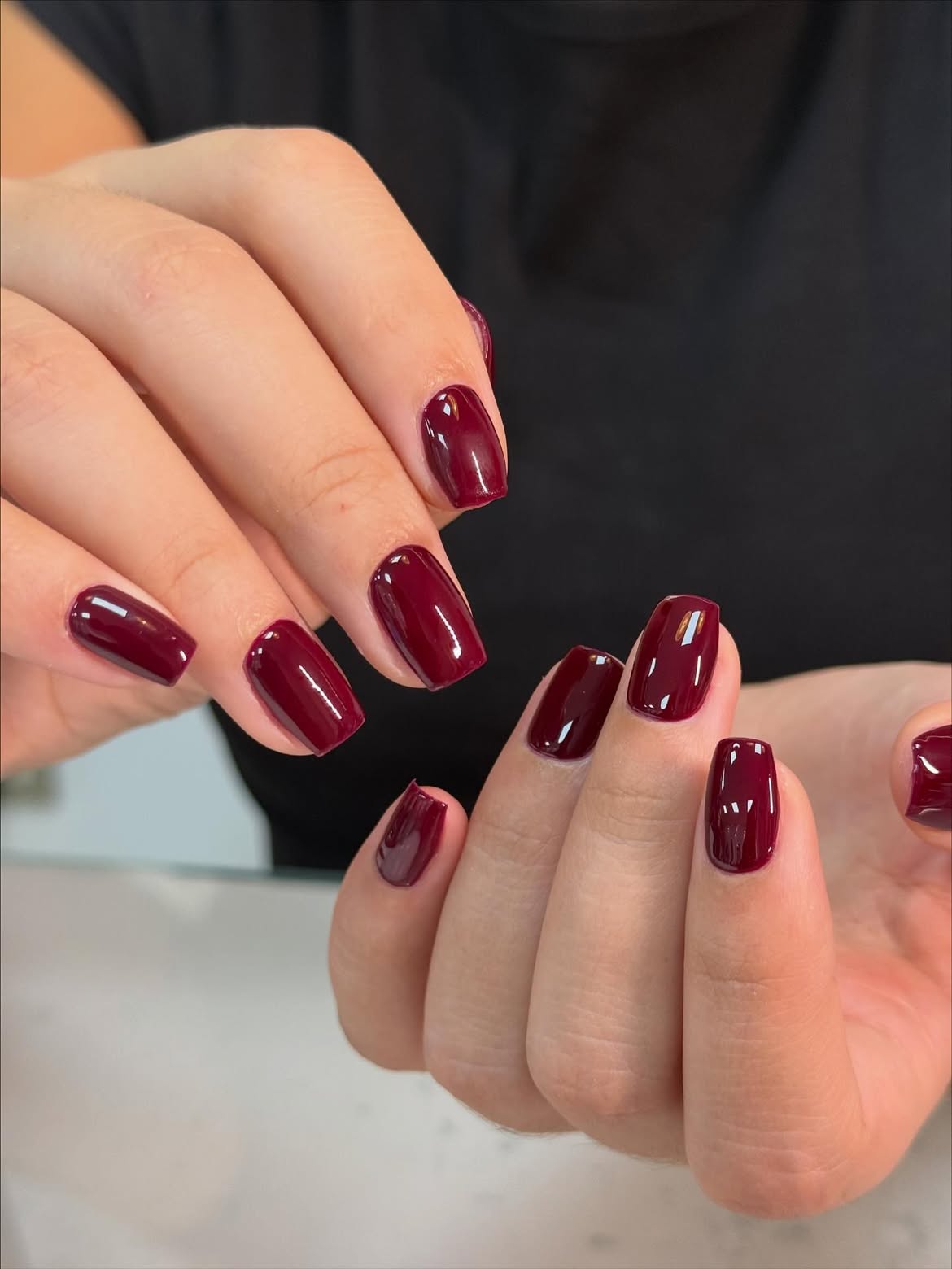 Deep Burgundy Glossy Square Nails