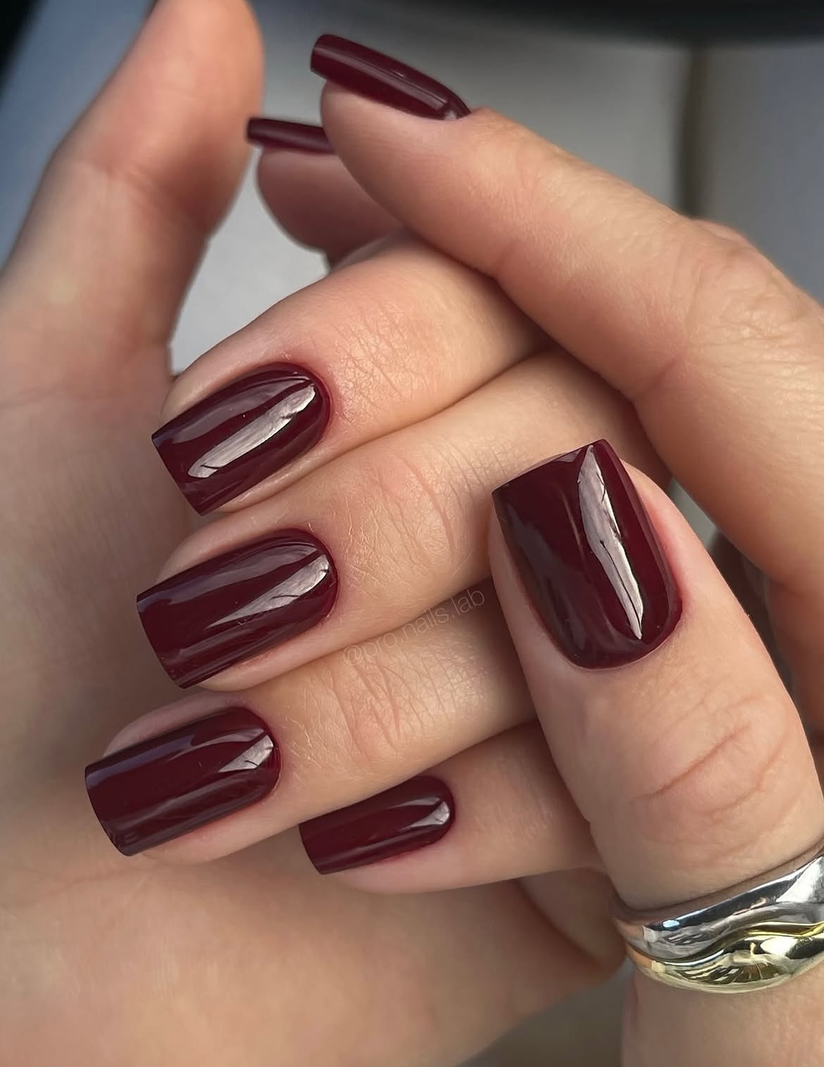 Deep Burgundy Glossy Square Nails