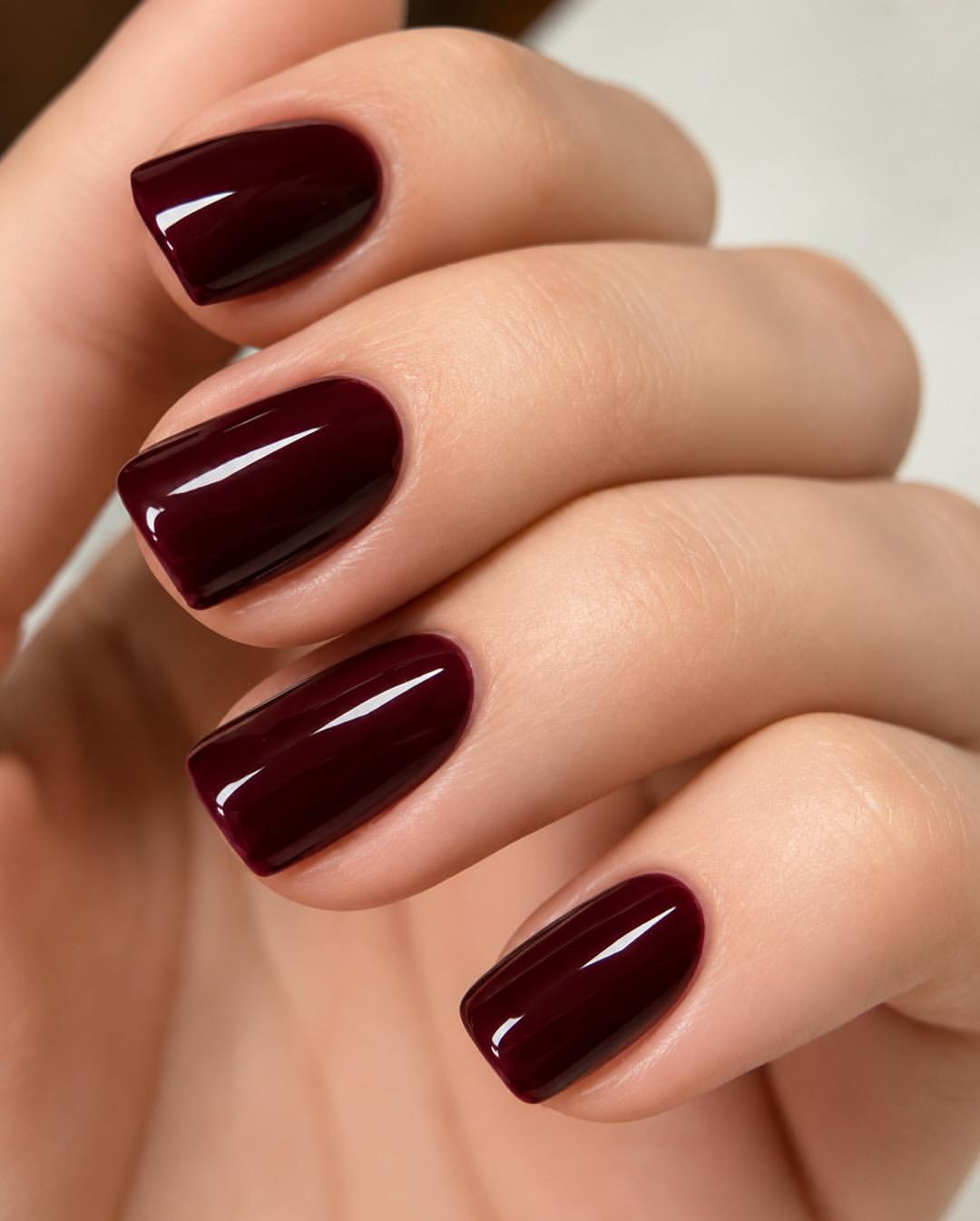 Deep Burgundy Glossy Square Nails