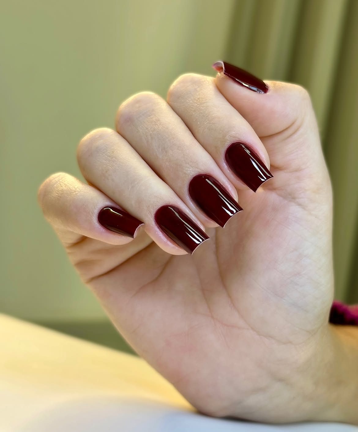 Deep Burgundy Glossy Square Nails