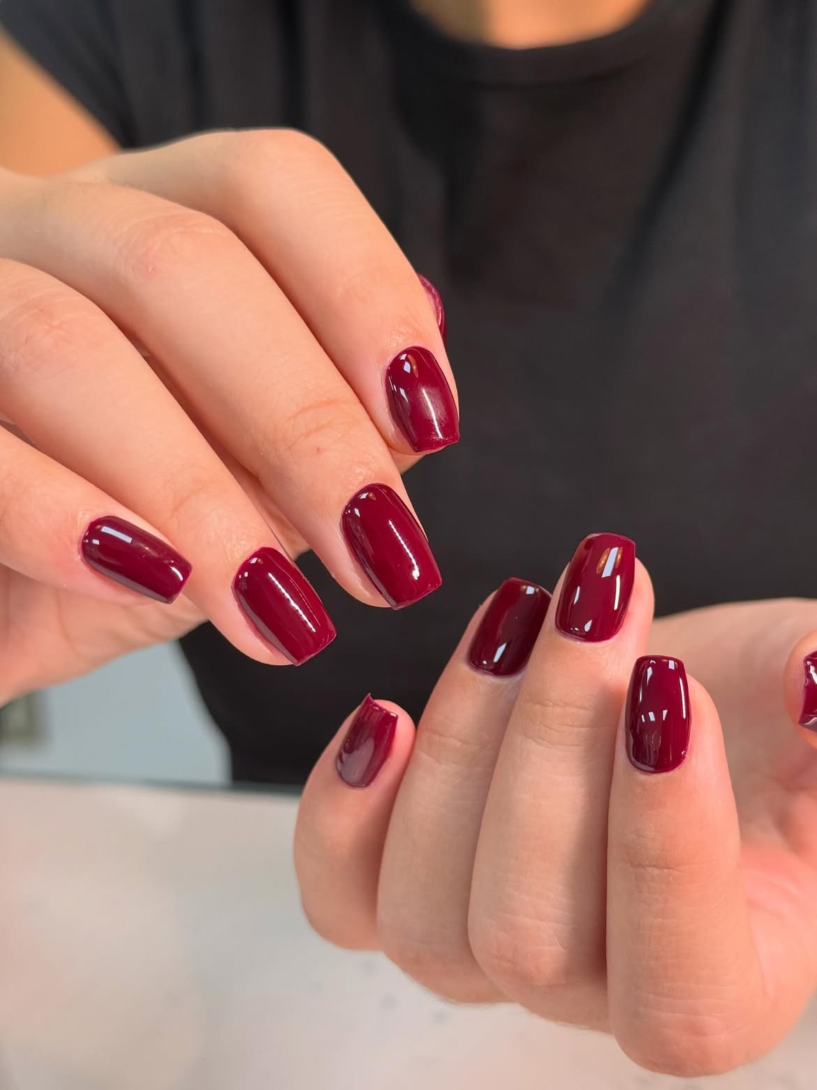 Deep Burgundy Glossy Squoval Nails