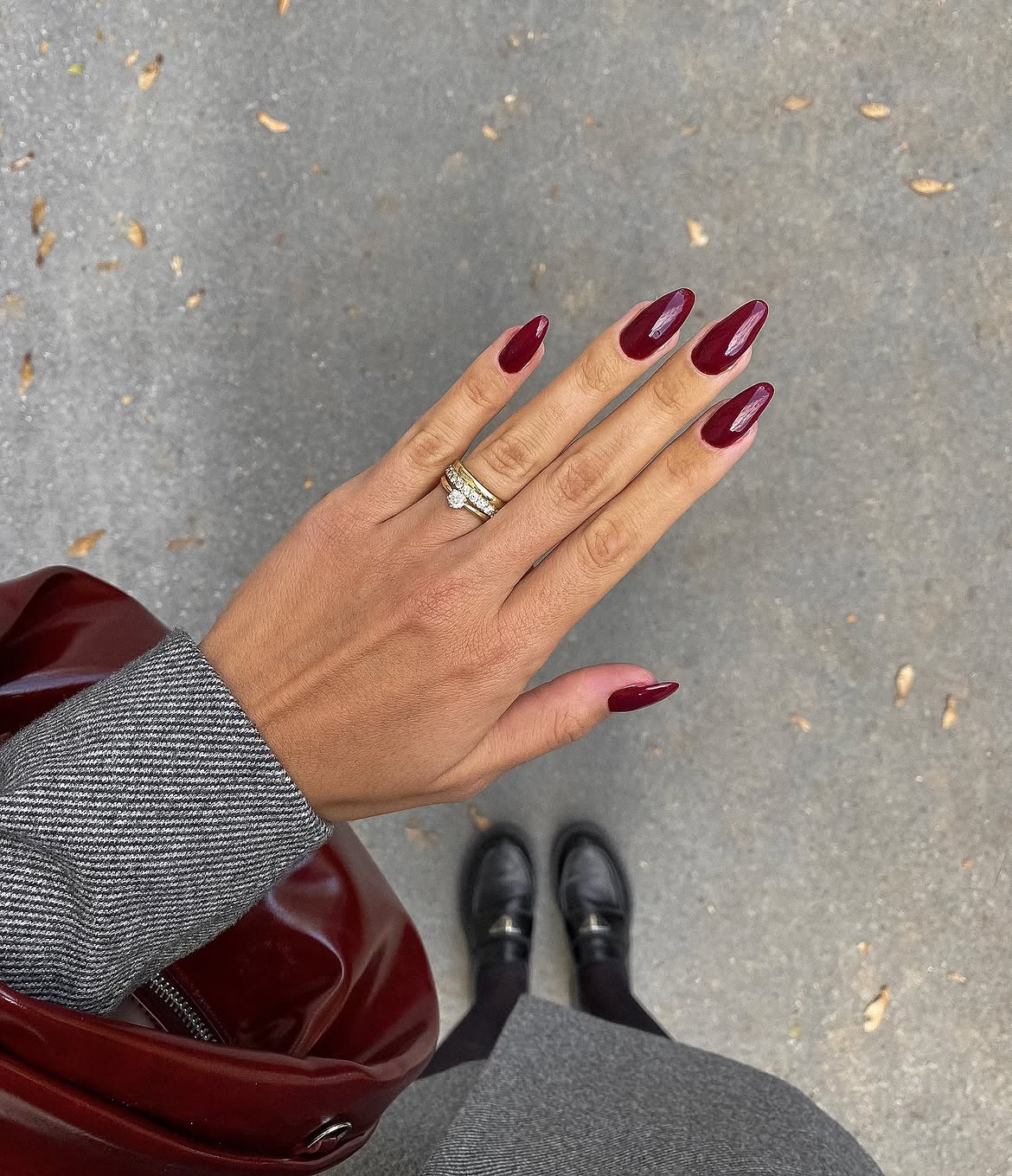 Deep Burgundy High Gloss Almond Nails
